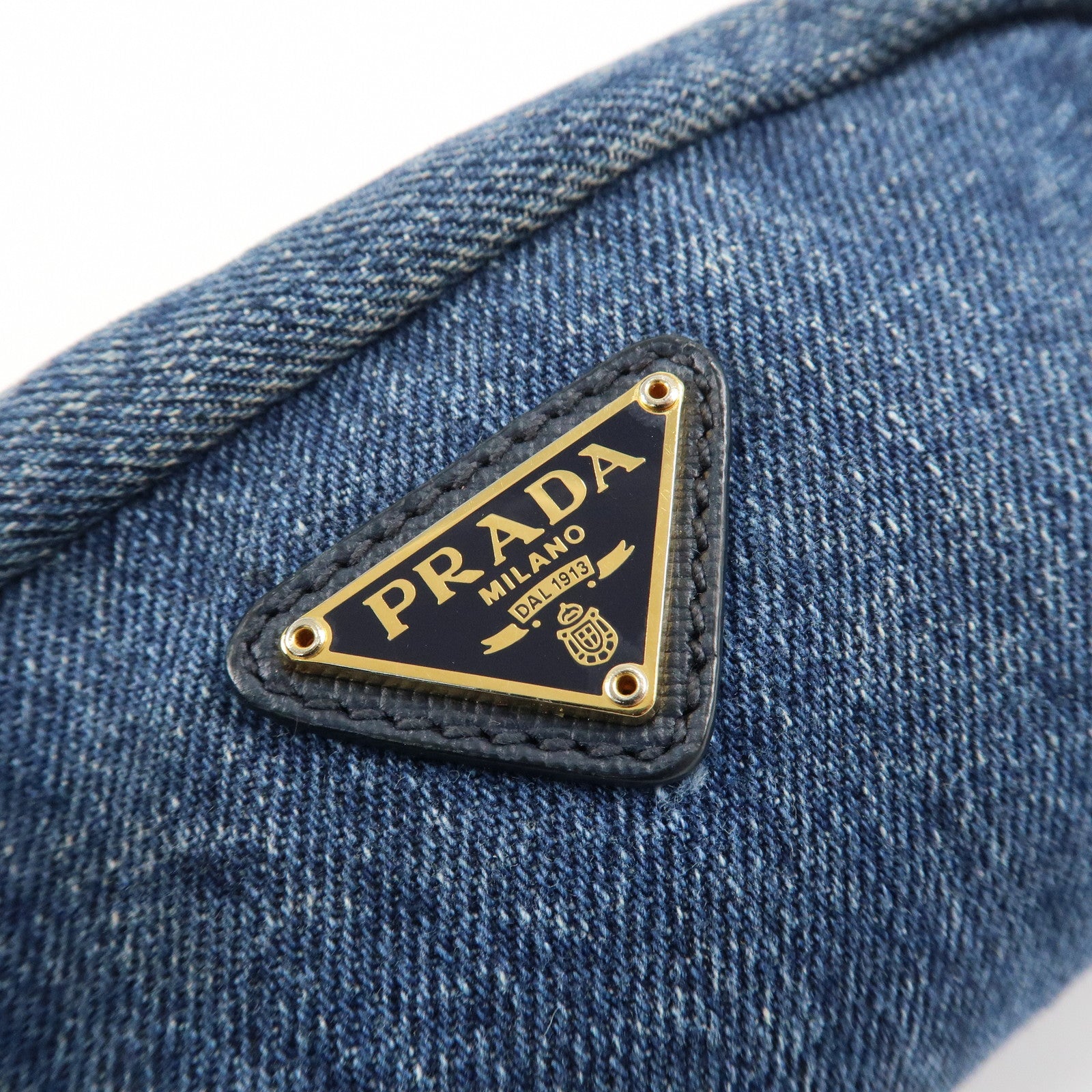 PRADA Logo Canvas Leather Pouch Cosmetic Pouch Blue 1NA175 Used