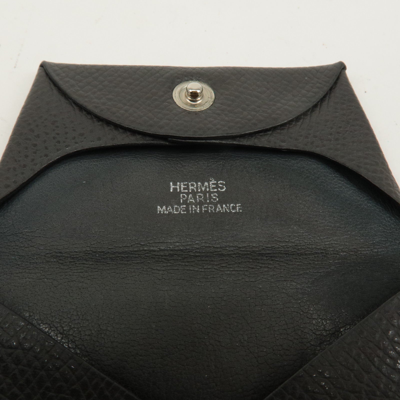 HERMES Leather Bastia H Stamp Coin Case Coin Purse Dark Gray