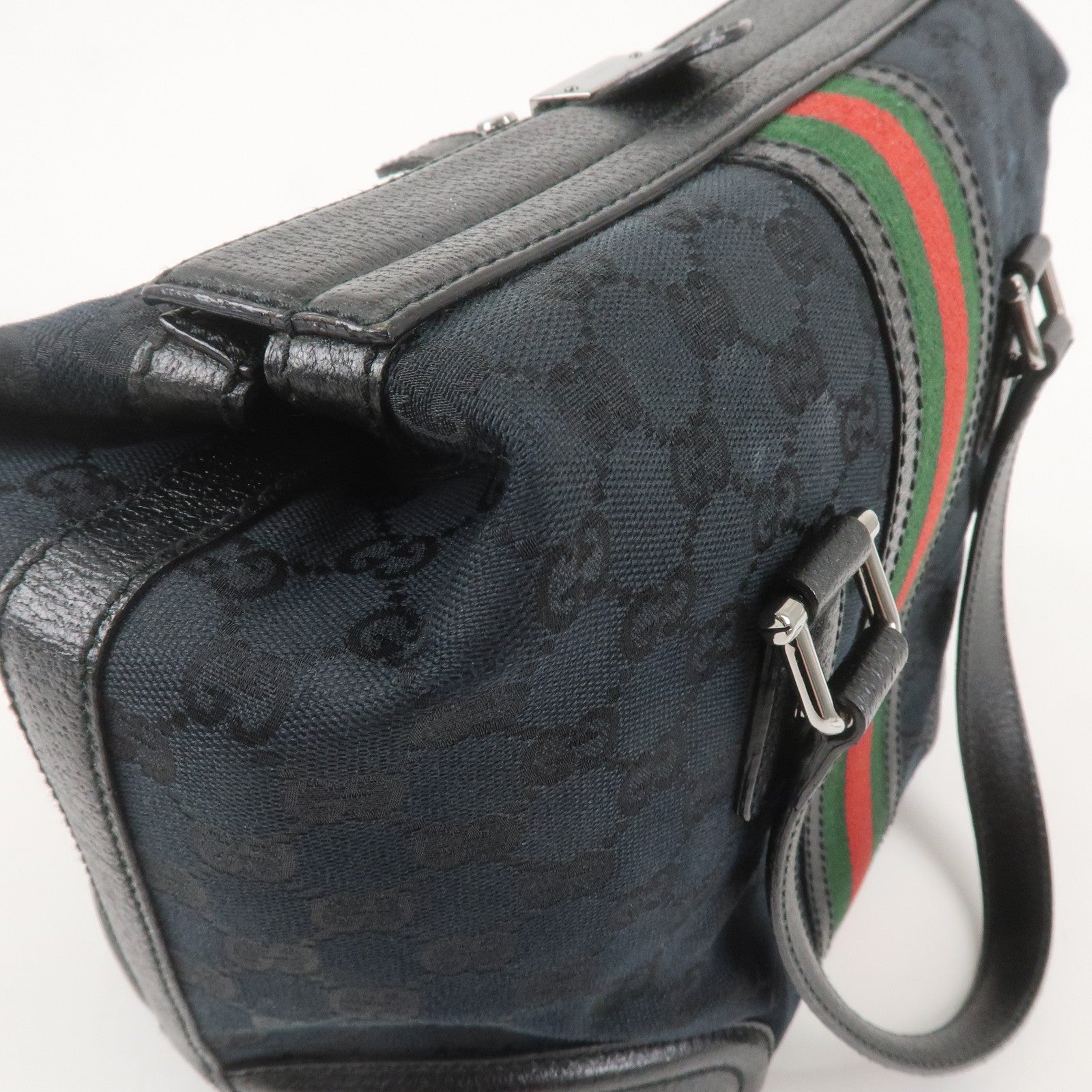 GUCCI Sherry GG Canvas Leather Handbag Black 146002