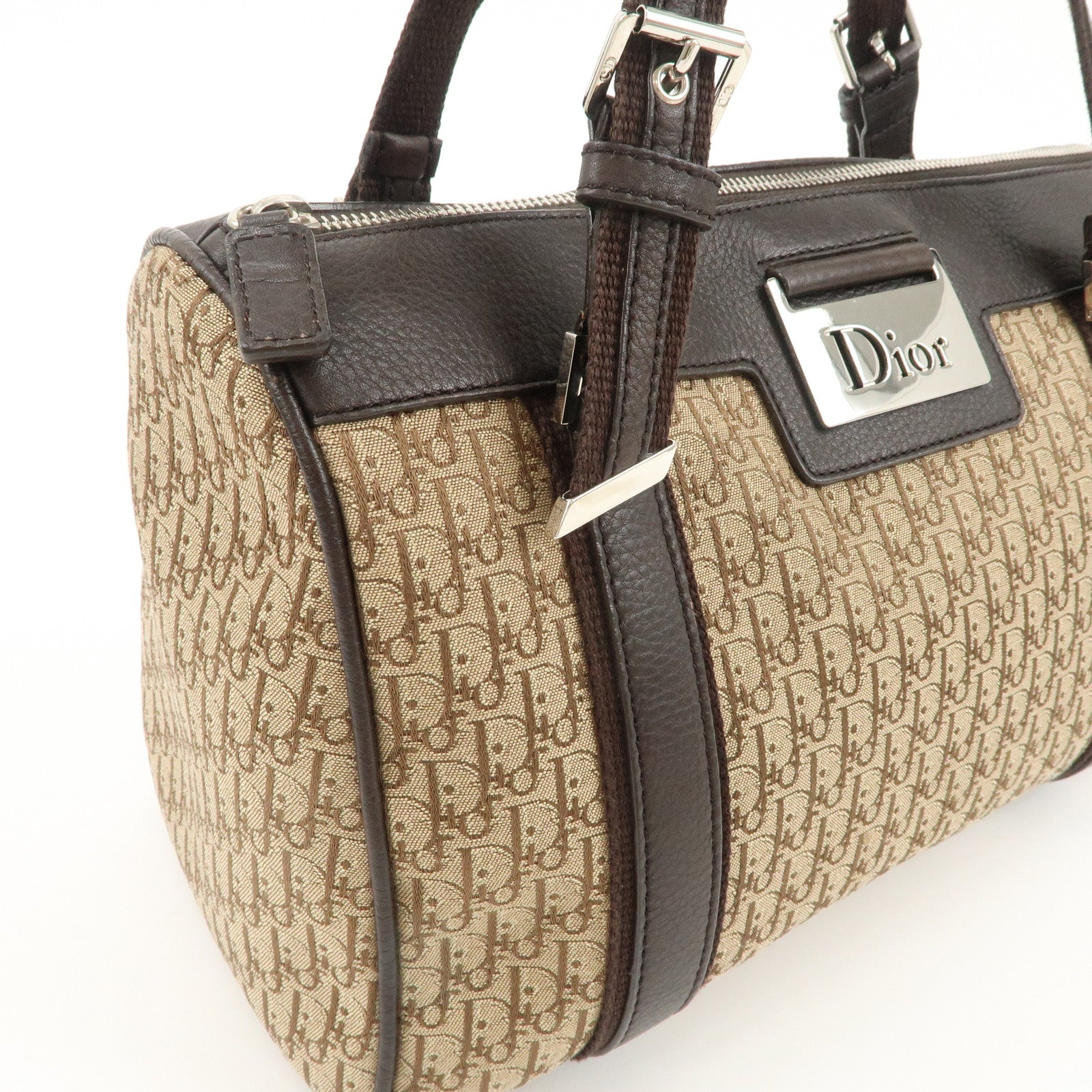 Christian Dior Trotter Canvas Leather Mini Boston Bag Beige