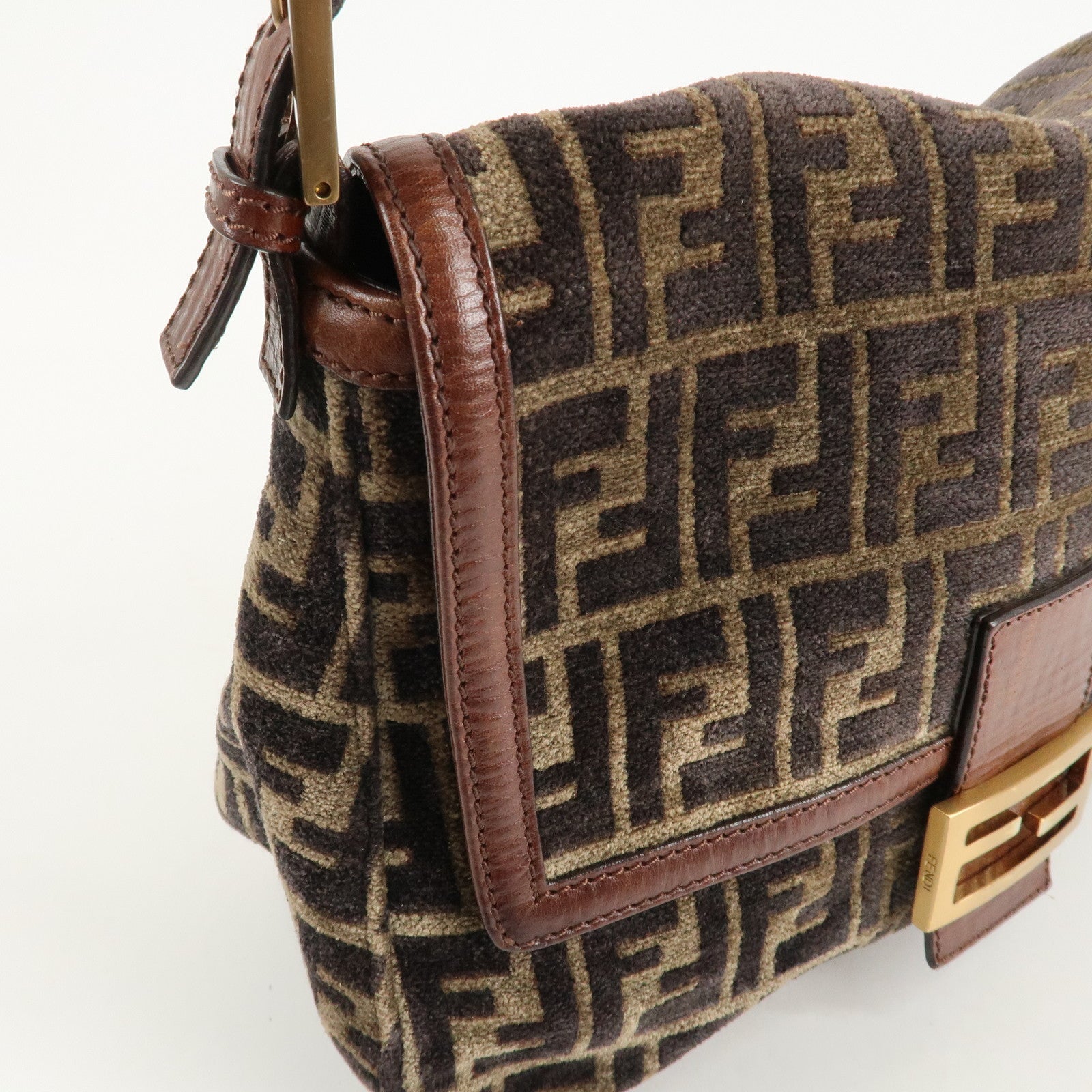 FENDI Mamma Baguette Zucca Pile Leather Shoulder Bag 8BR001