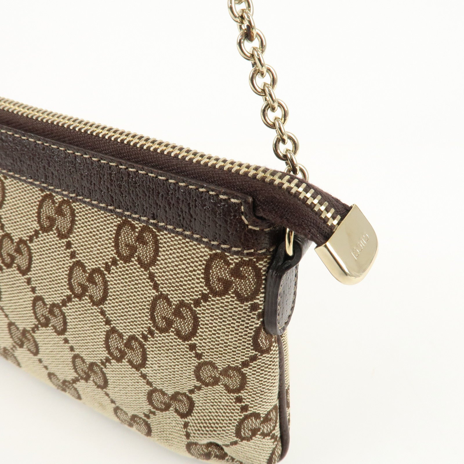 GUCCI GG Canvas Leather Chain Hand Bag 170050 205027 Brown