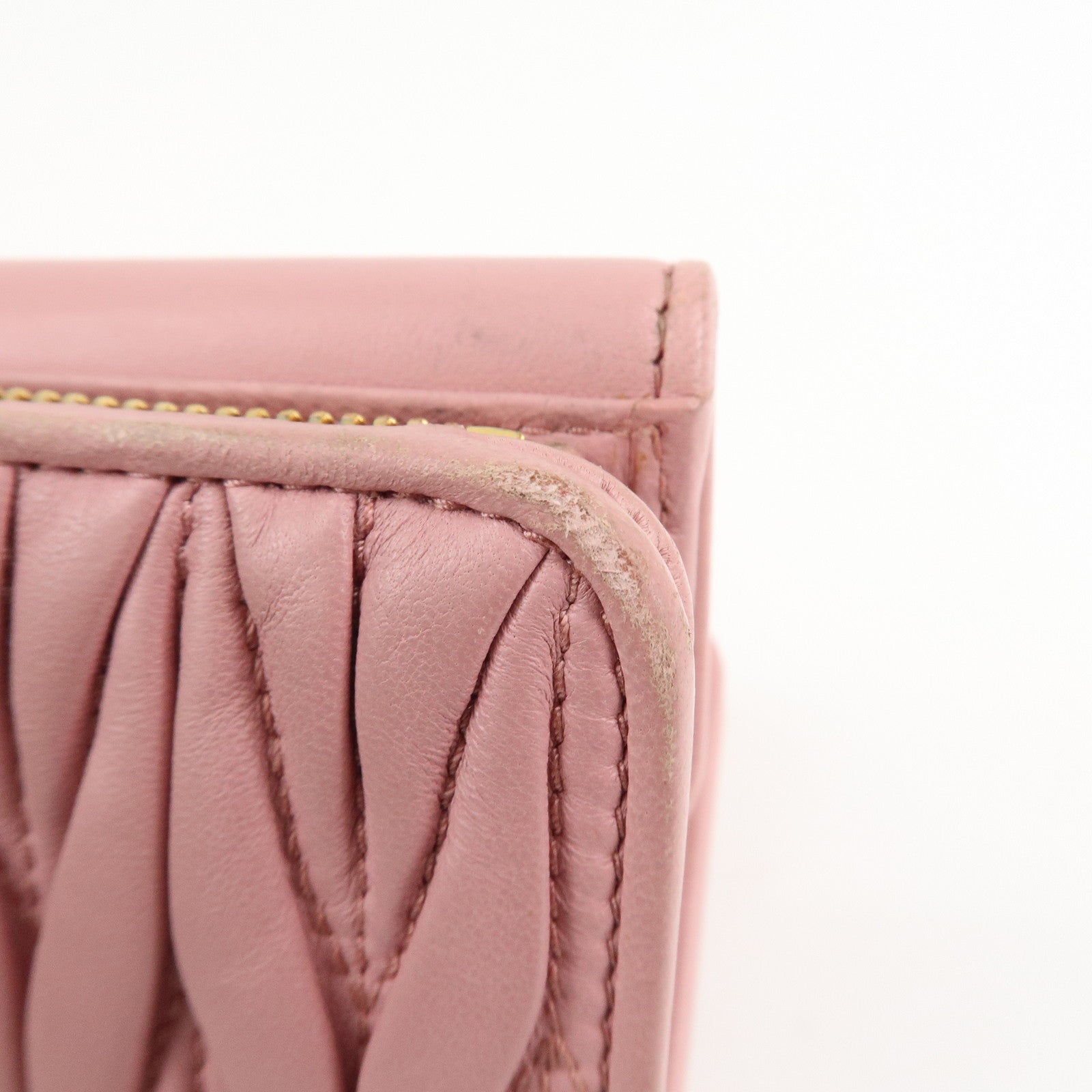 MIU MIU Matelasse Leather Trifold Wallet Pink 5ML225