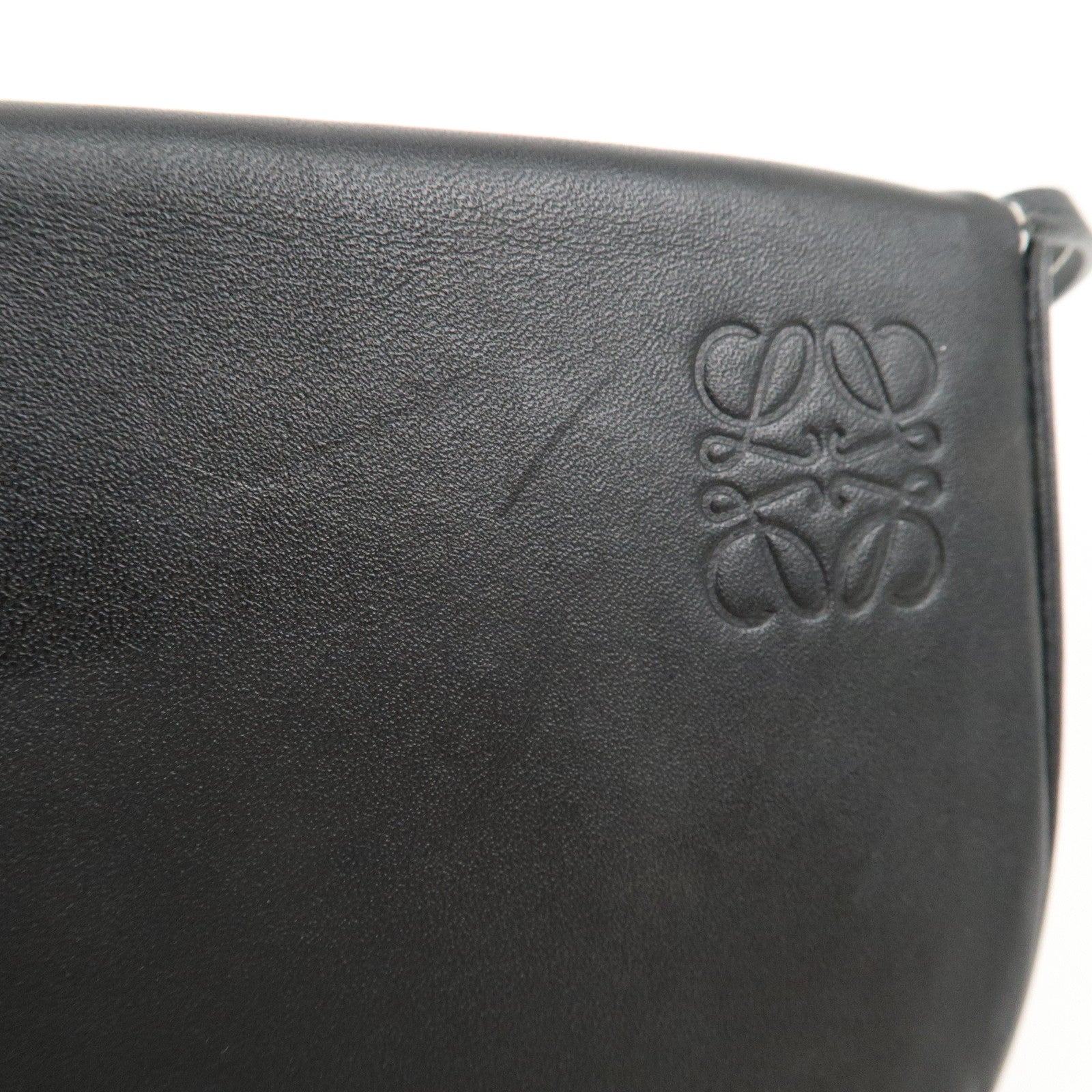 LOEWE Anagram Leather Shoulder Pouch Shoulder Bag Black Used