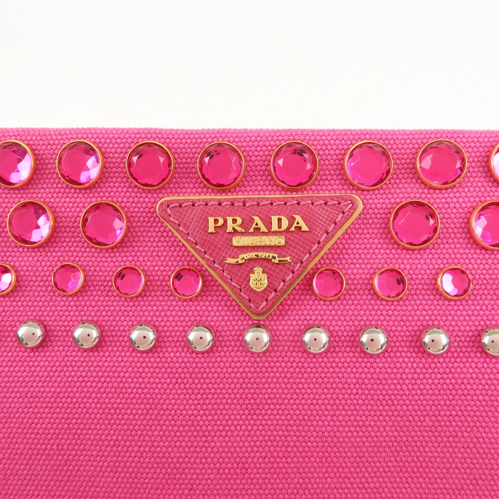 PRADA Canvas Bijoux Studded Clutch Bag Pink BP521O Used