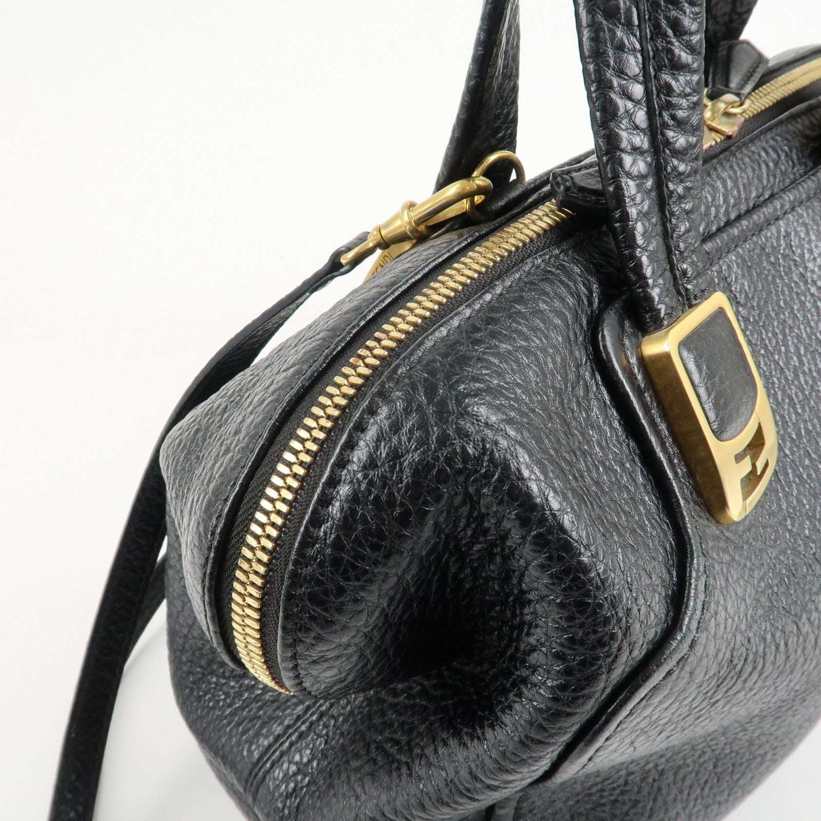 FENDI Chameleon Leather 2WAY Bag Hand Bag Black 8BL114 Used