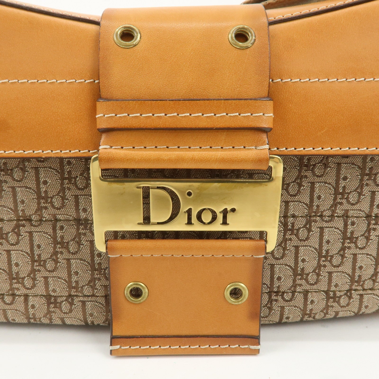 Christian Dior Trotter Canvas Leather Shoulder Bag Light Brown