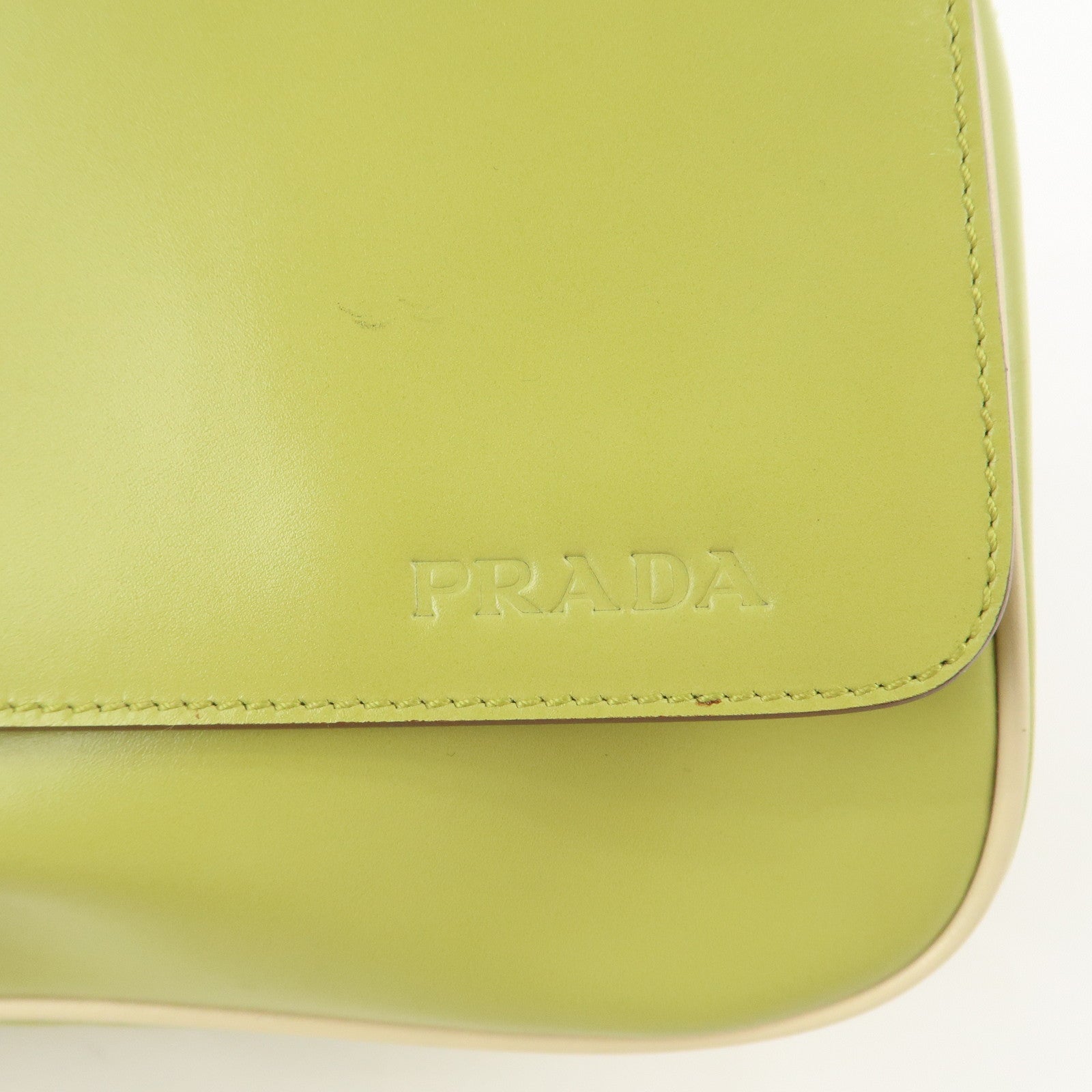 PRADA Leather Shoulder Bag Hand Bag Light Green B10689