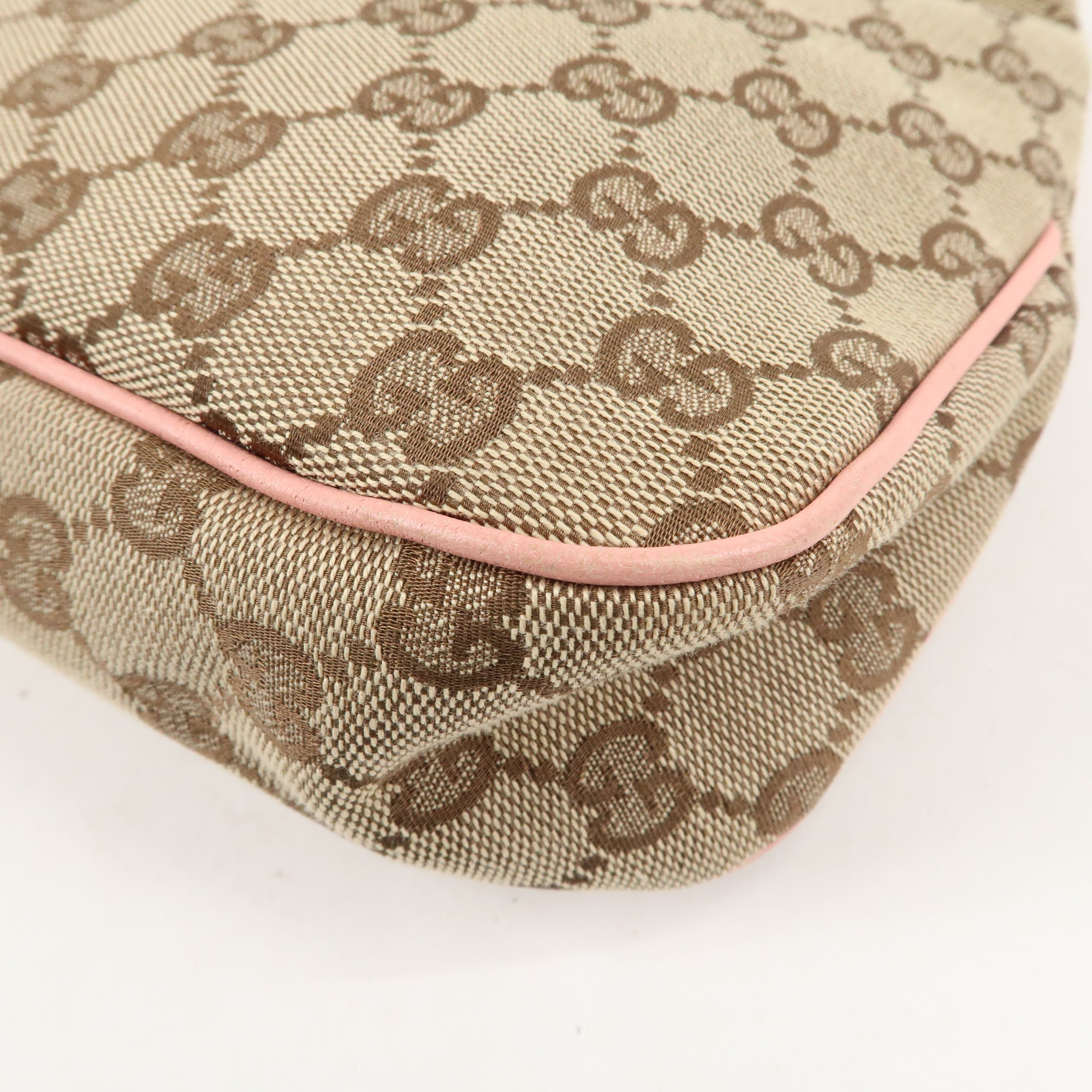 GUCCI GG Canvas Leather Tote Bag Hand Bag Beige Pink 121023