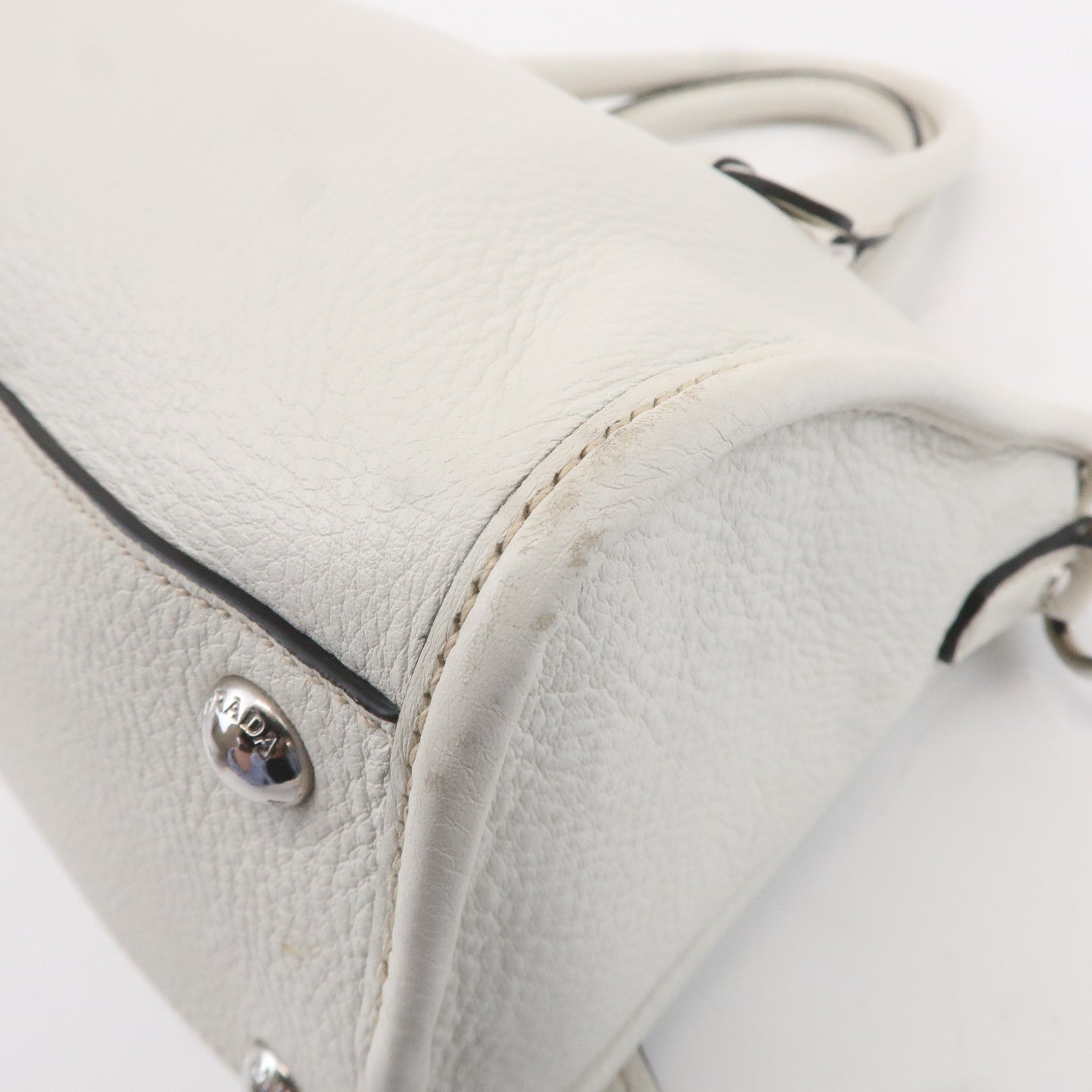 PRADA Leather Vitello Phenix 2WAY Bag Hand Bag White 1BB022