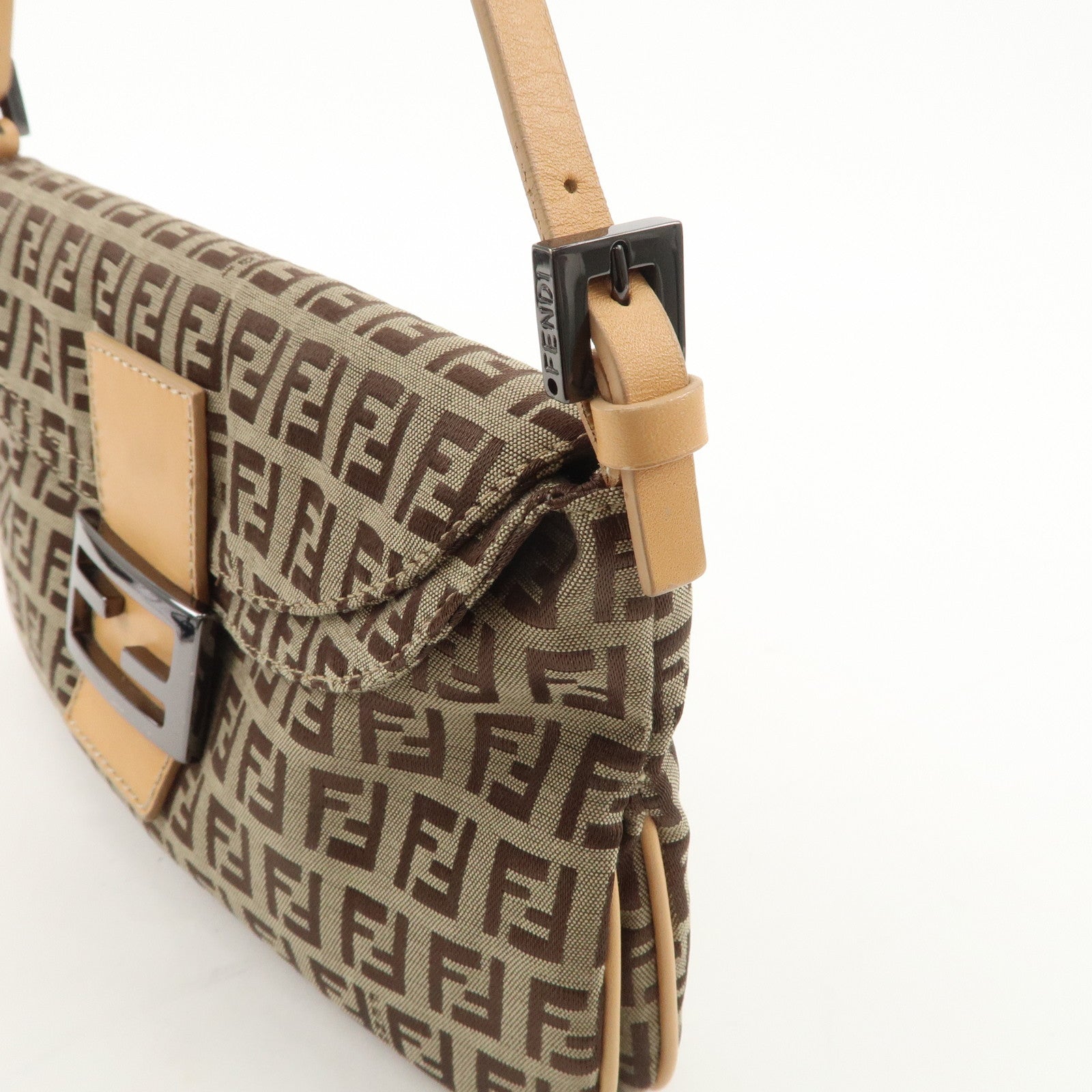 FENDI Mamma Baguette Zucchino Canvas Leather Shoulder Bag 8BR009 Used