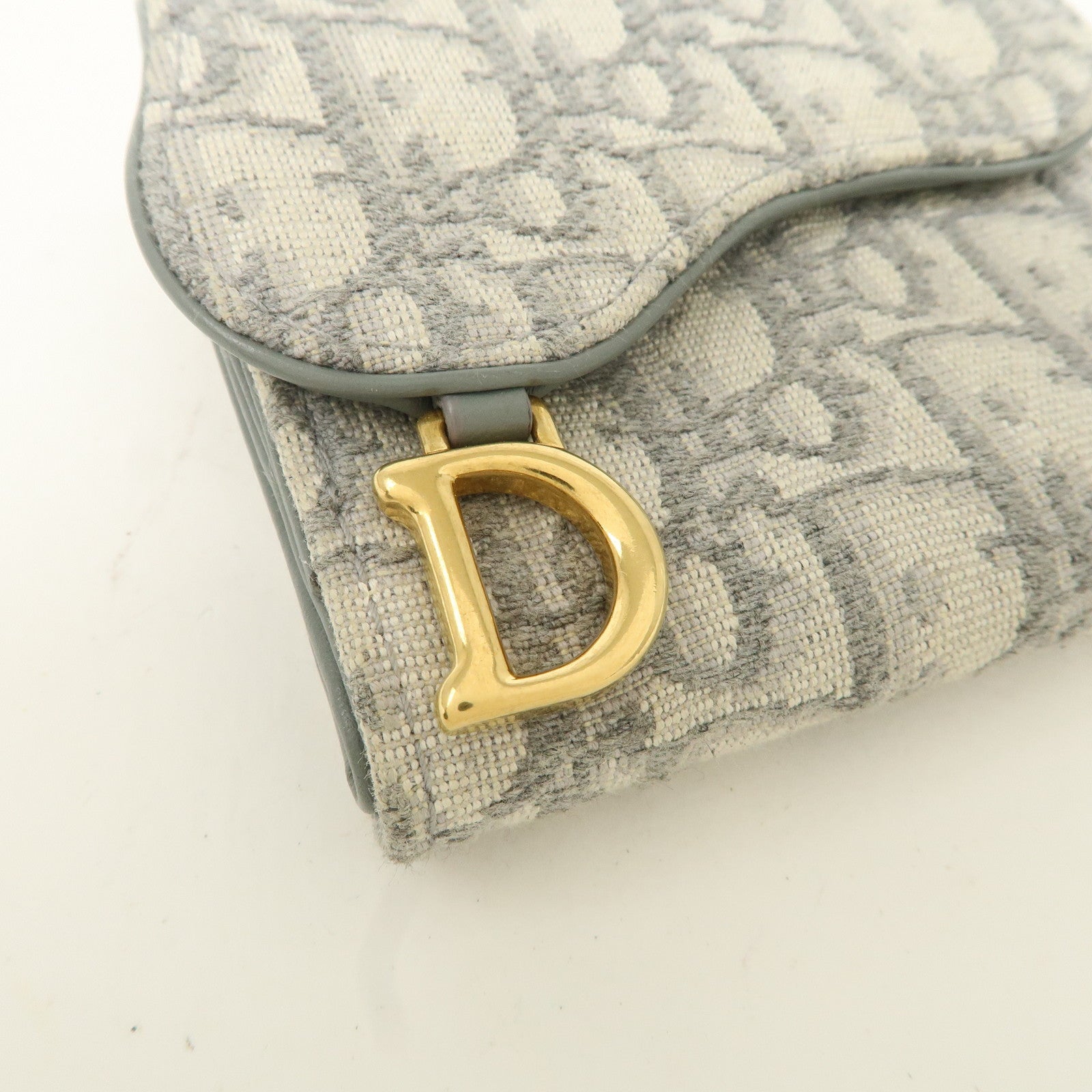 Christian Dior Trotter Jacquard Leather Saddle Lotus Wallet Gray Used