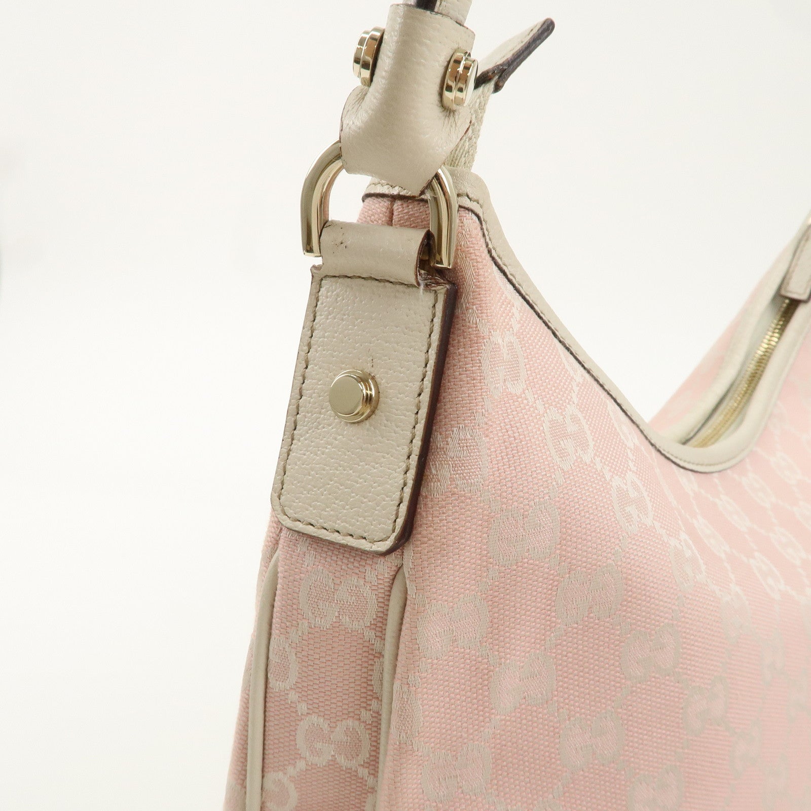 GUCCI Abbey GG Canvas Leather Shoulder Bag Pink Ivory 130737