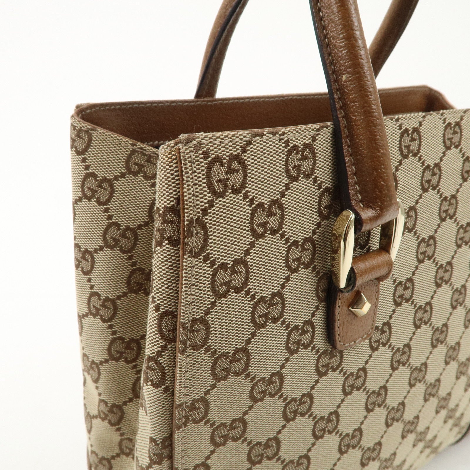 GUCCI GG Canvas Leather Tote Bag Hand Bag Beige Brown 120895