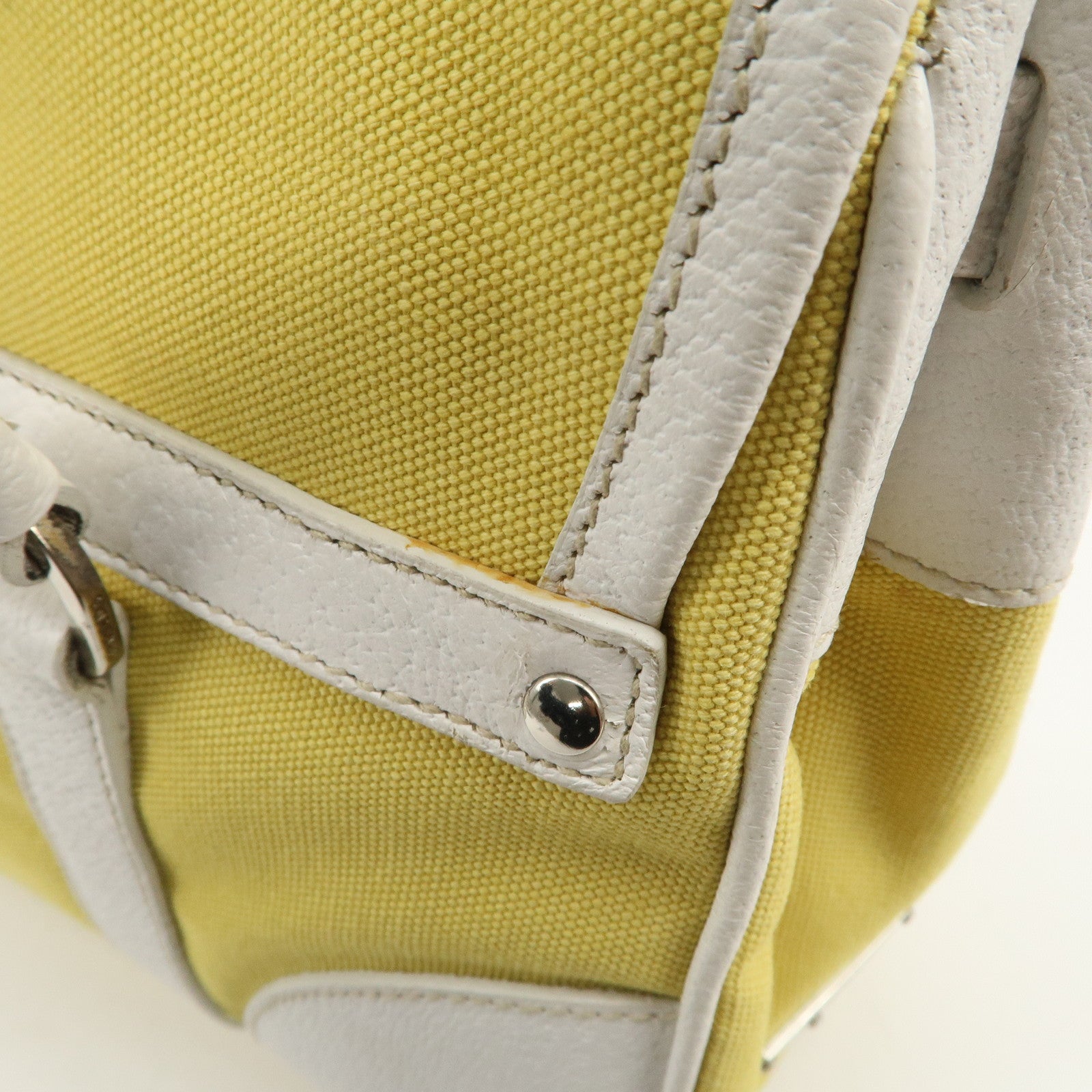 PRADA Triangle Logo Canvas Leather Shoulder Bag Yellow Silver HDW Used