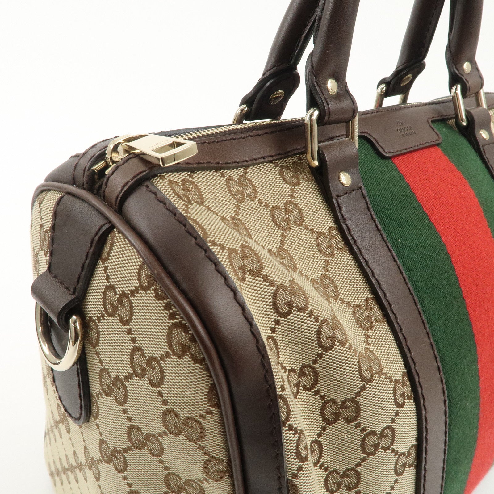 GUCCI Sherry GG Canvas Leather 2WAY Boston Bag Beige 247205 Used