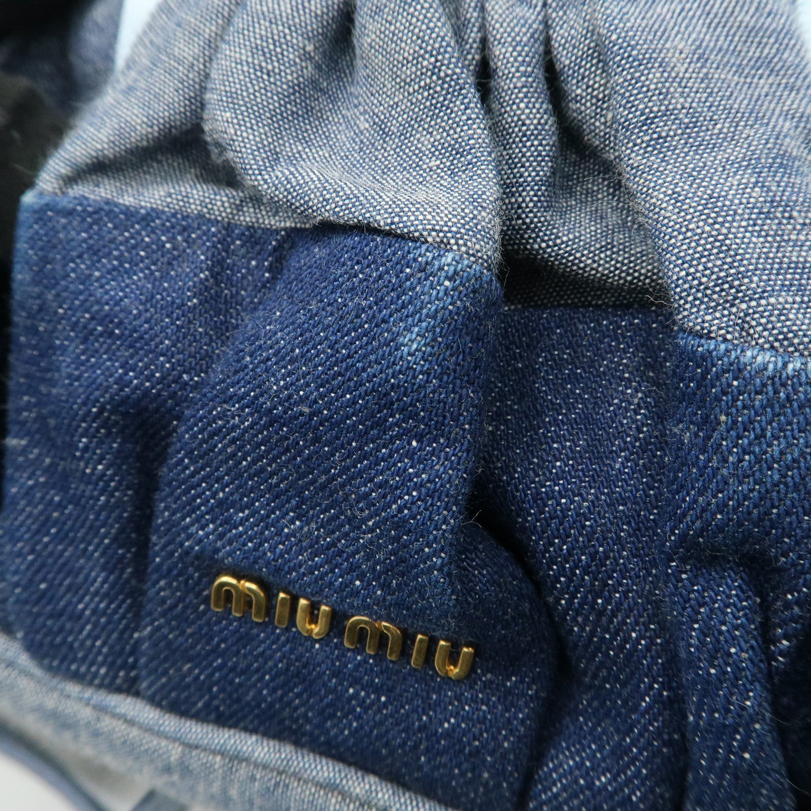 MIU MIU Denim Velour Leather Patches Shoulder Bag Blue Navy