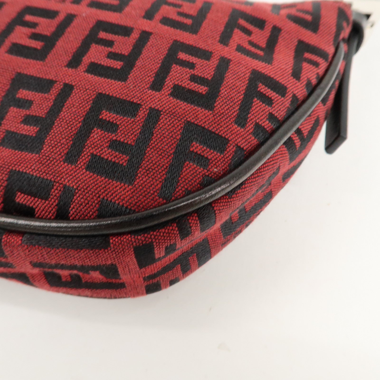 FENDI Zucchino Canvas Leather Accessory Pouch Hand Bag Black Red Used