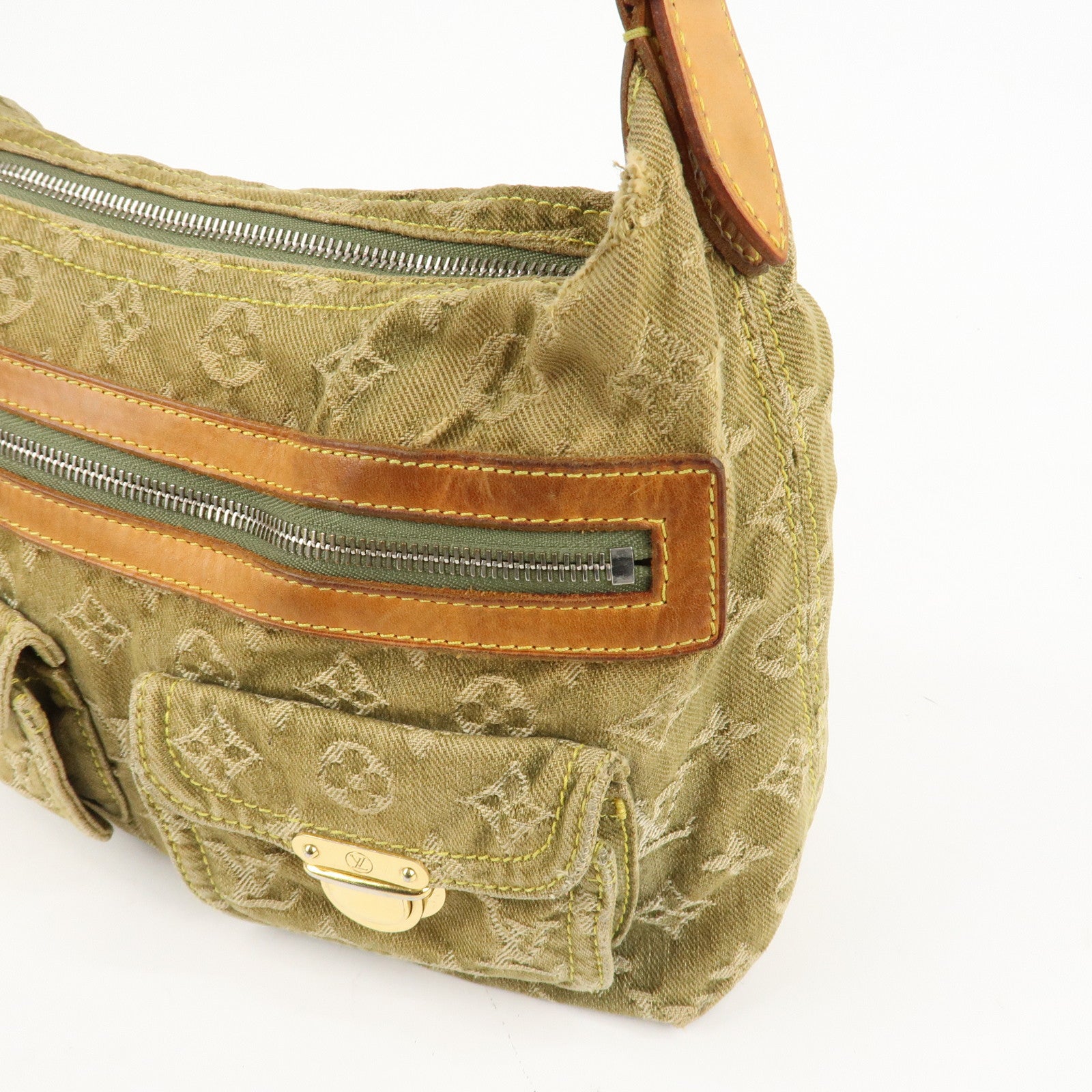 Louis Vuitton Monogram Denim Baggy PM Shoulder Bag Khaki M95213 Used