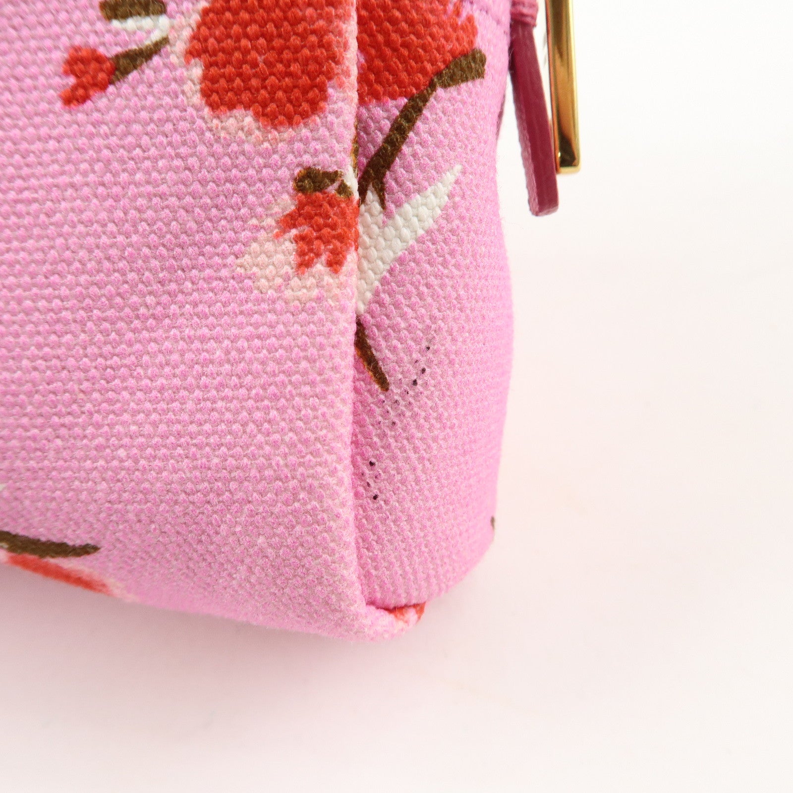 PRADA Canapa Canvas Leather Cosmetic Pouch Flower 1NA021 Pink Used