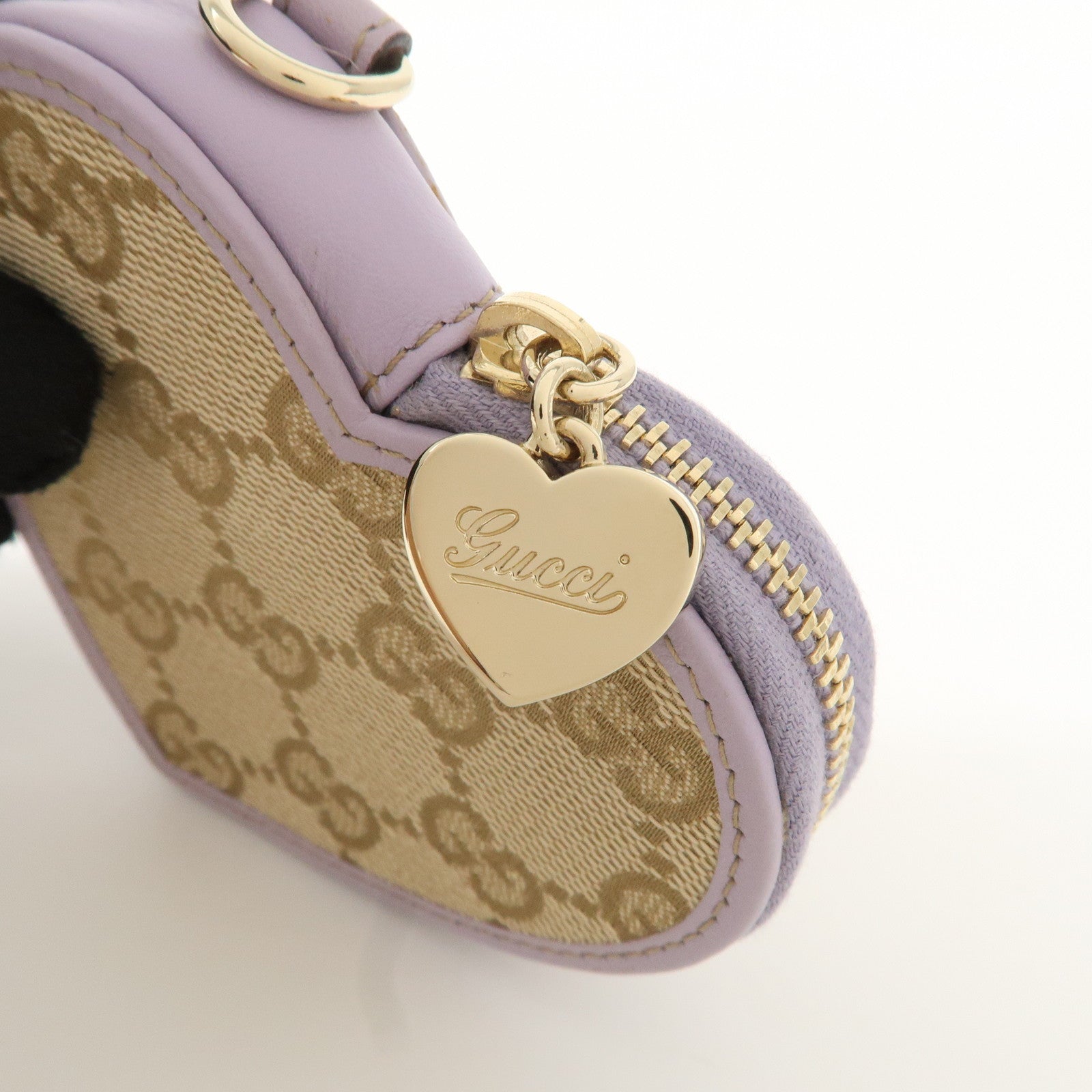 GUCCI GG Canvas Leather Heart Coin Purses Purple 152615 Used