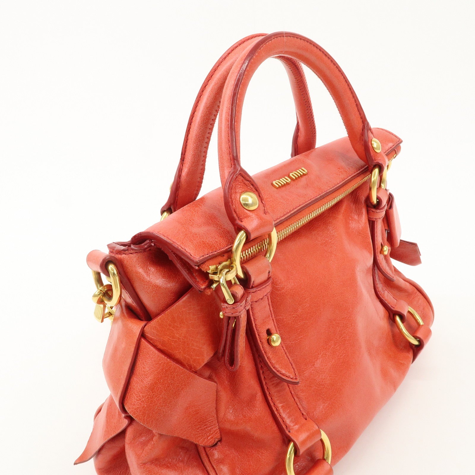 MIU MIU Leather 2WAY Bag Hand Bag Shoulder Bag Gold HDW Red Used