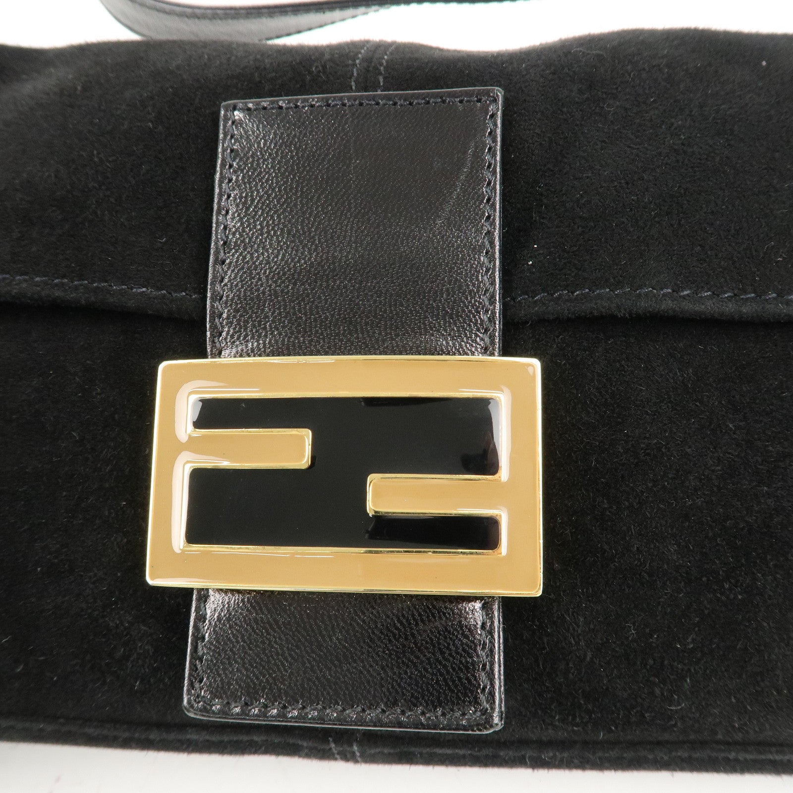 FENDI Mamma Bucket Suede Leather Shoulder Bag Black 26424 Used