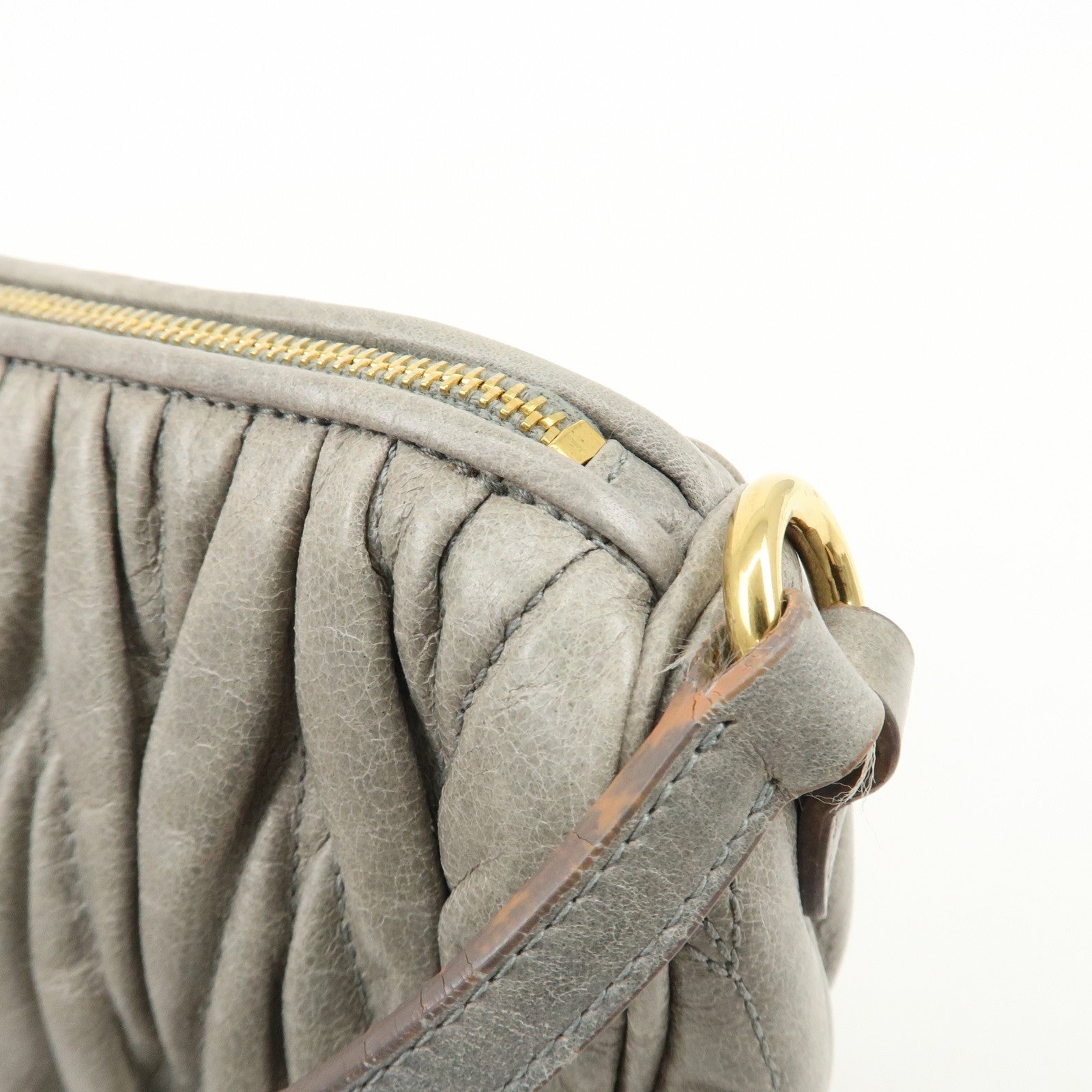 MIU MIU Matelasse Leather Semi Shoulder Bag Hand Bag Gray Used