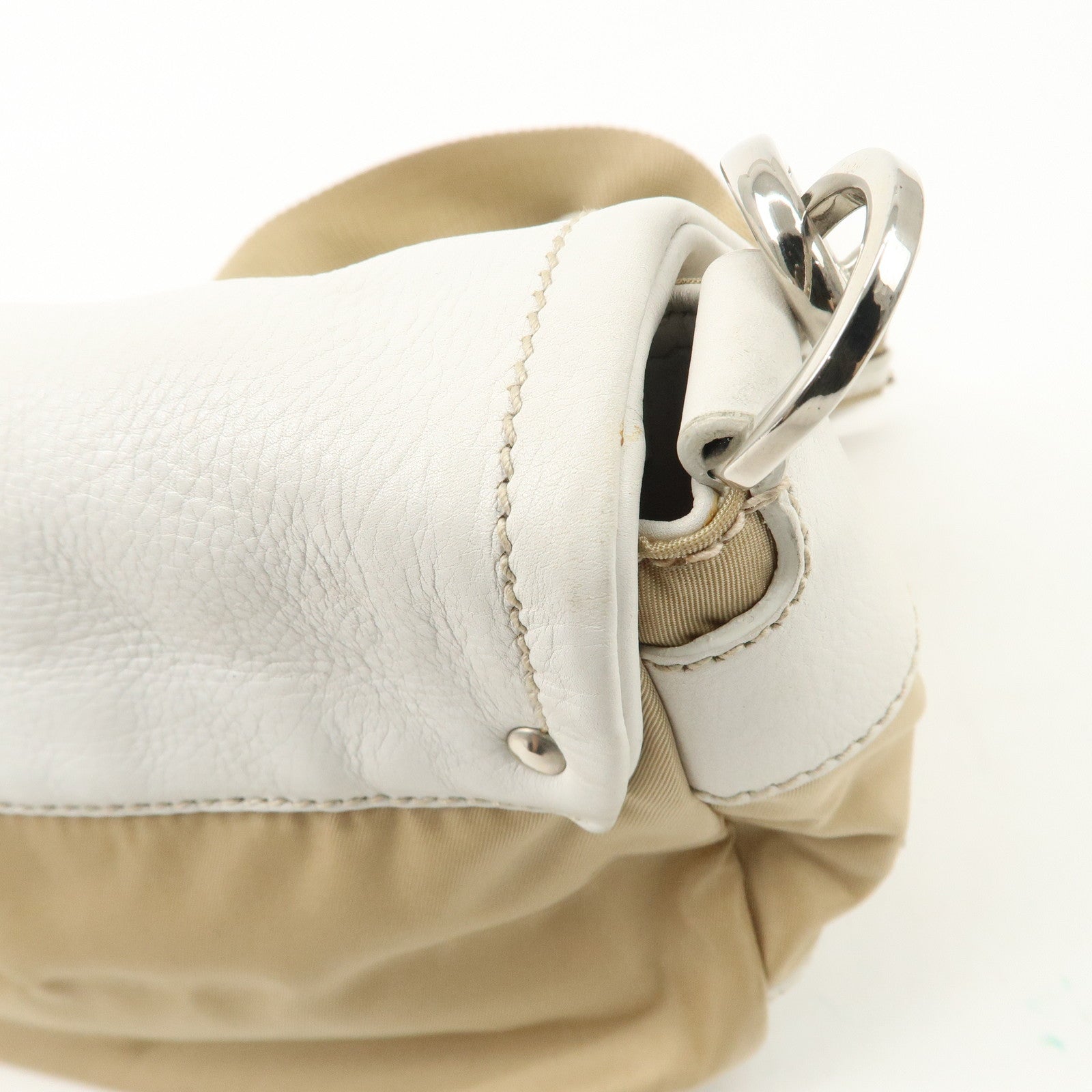 PRADA Nylon Leather Shoulder Bag Cross Body Bag White Beige BR2417 Used