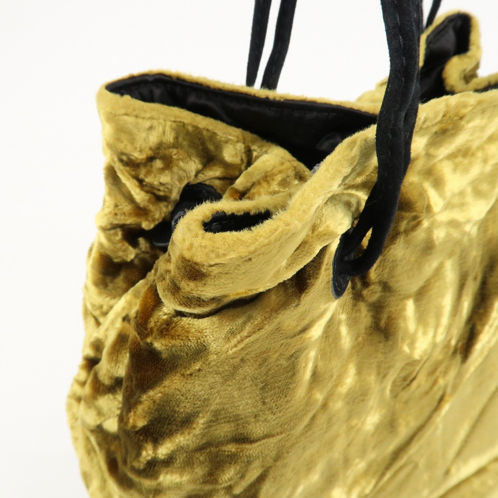 MIU MIU Satin Velour Suede Shoulder Bag Drawstring Bag Gold Black