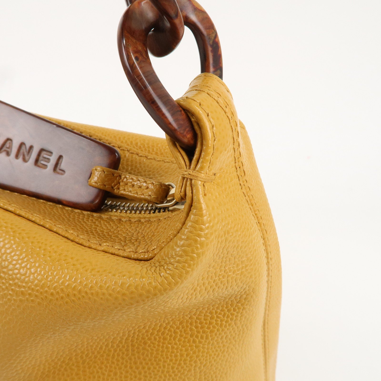 CHANEL Caviar Skin Coco Mark One Shoulder Bag Mustard