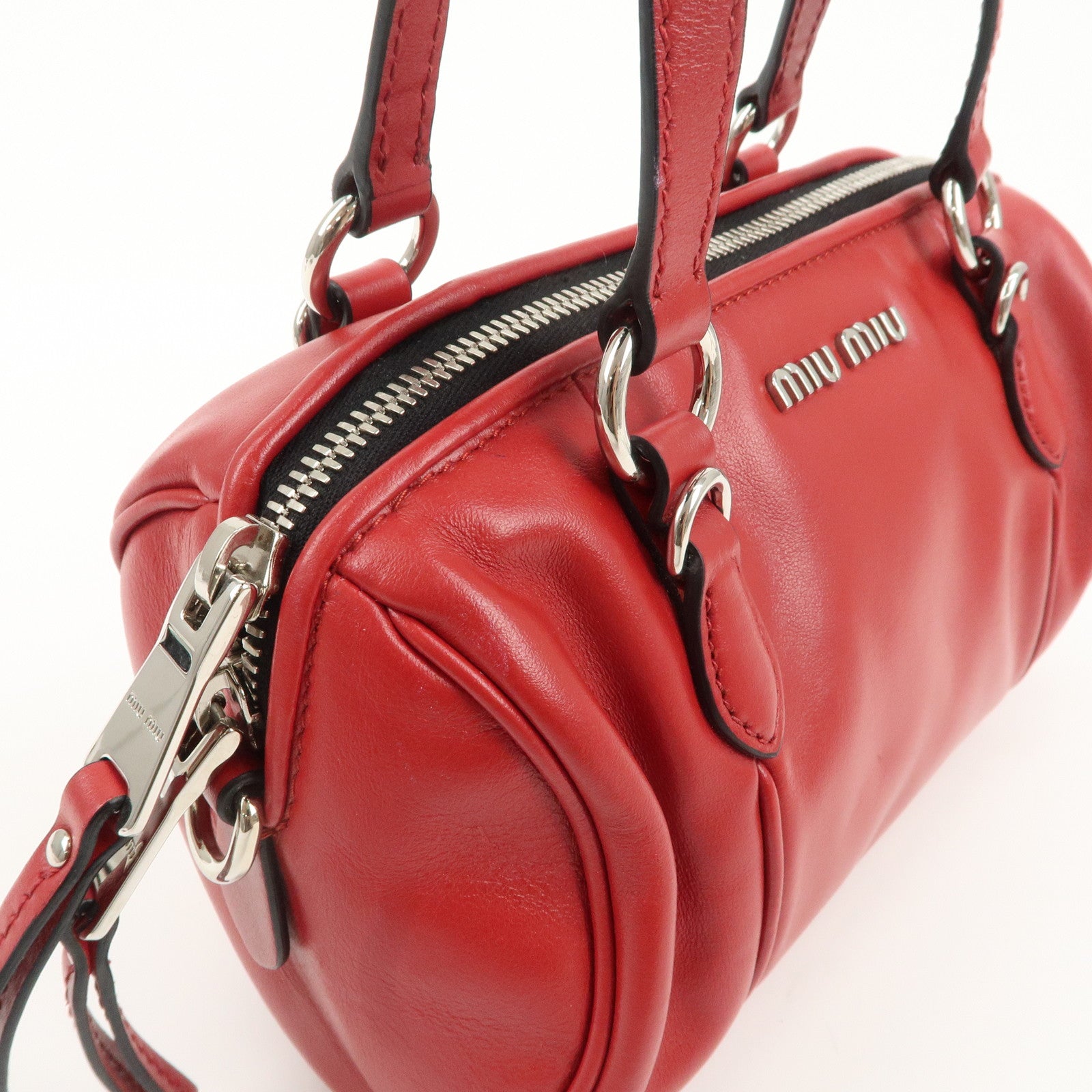 MIU MIU Logo Leather 2Way Shoulder Bag Hand Bag Red 5BH152