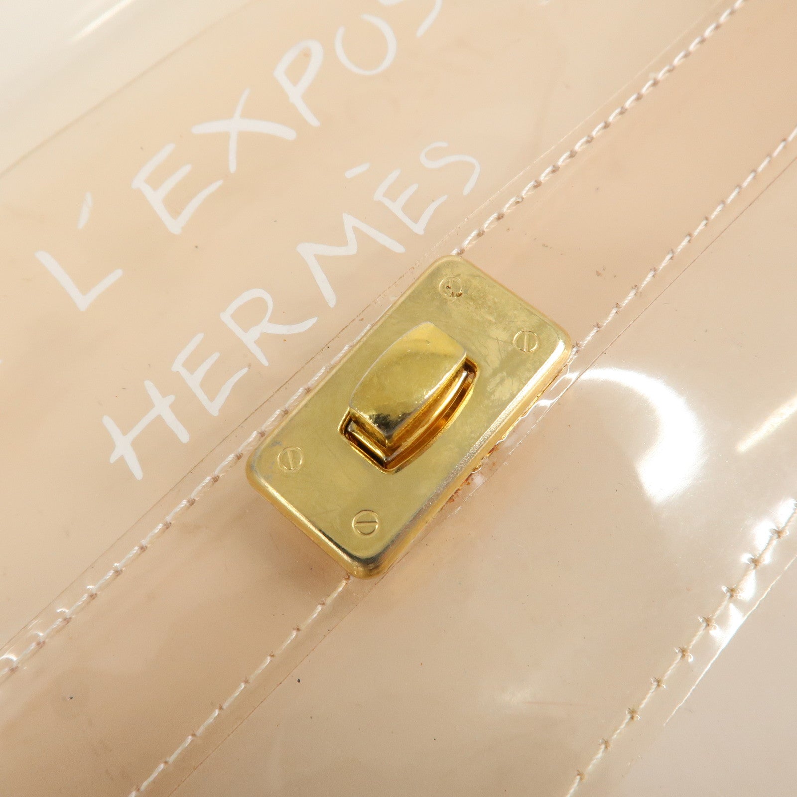 HERMES Vinyl Vinyl Kelly Transparent Hand Bag Clear Gold Used