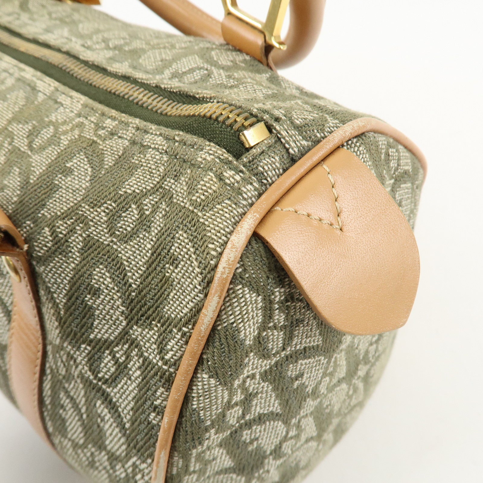 Christian Dior Trotter Canvas Leathr Mini Boston Bag Green Used