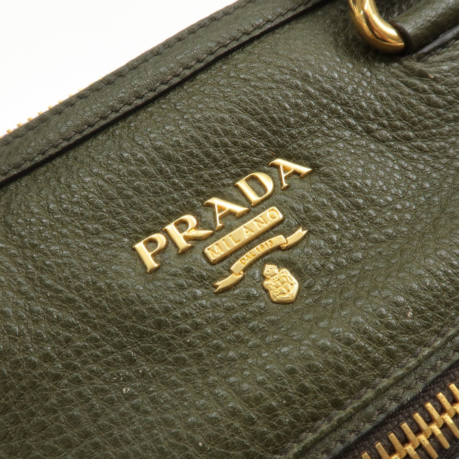 PRADA Leather 2Way Bag Hand Bag Shoulder Bag Khaki BL0805