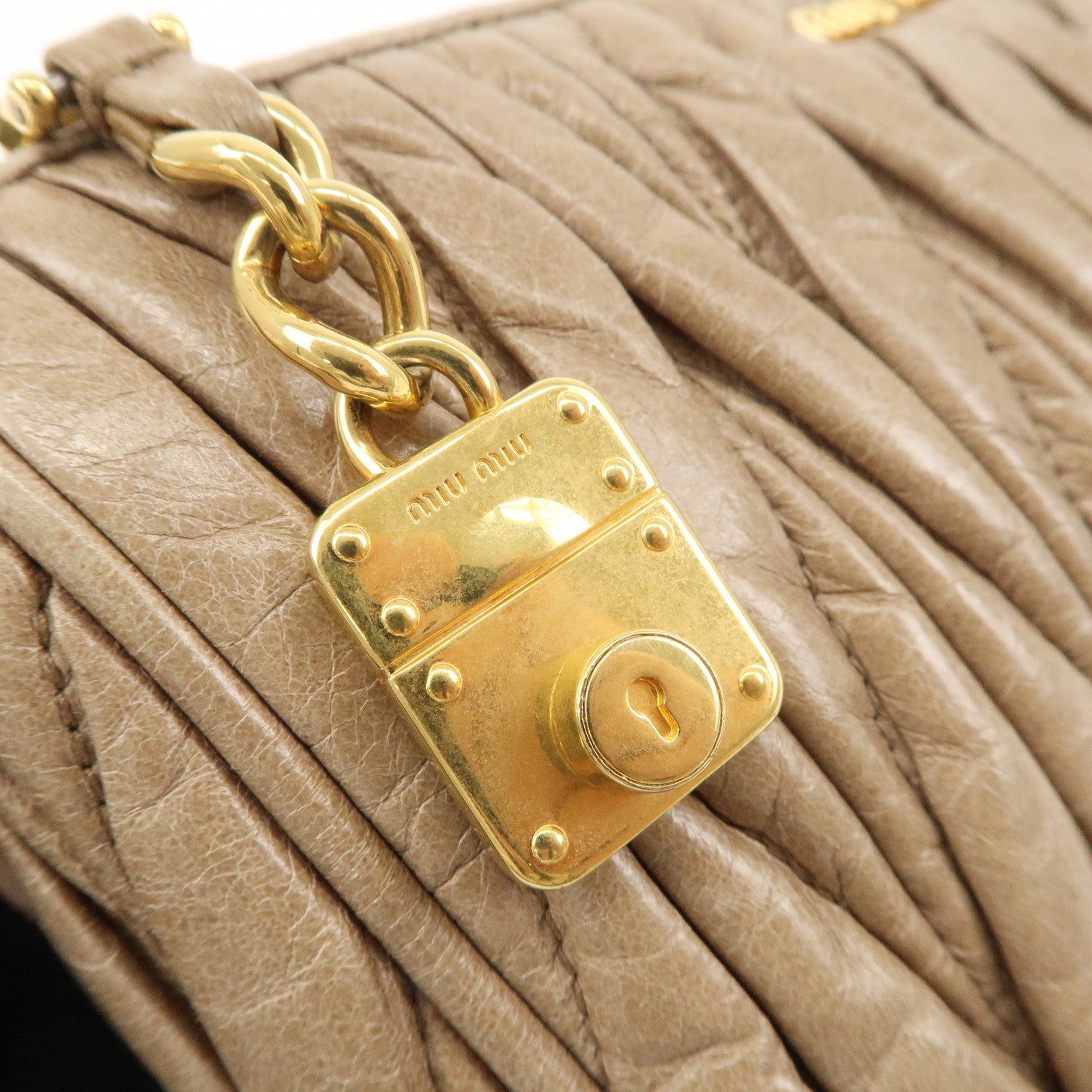 MIU MIU Matelasse Leather Shoulder Bag Hand Bag Beige Used