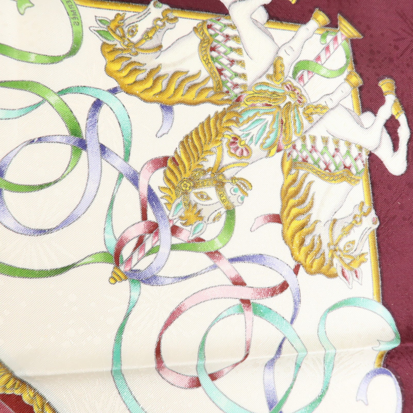 HERMES Carre 90 Silk 100% Scarf LUNA PARK Wine Red White Yellow