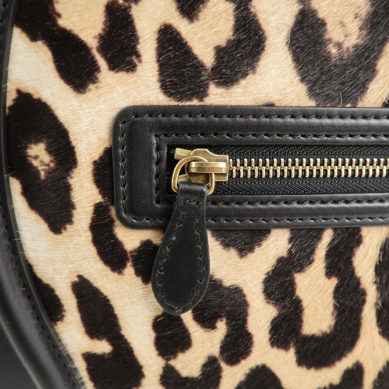 CELINE Mini Shopper Unborn Calf Leather Luggage Leopard 165213 Used