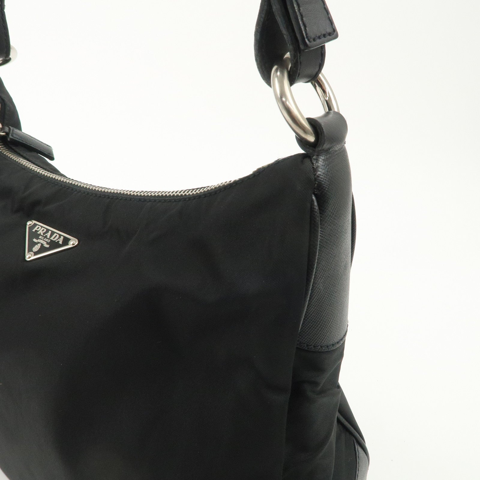 PRADA Nylon Leather Shoulder Bag Black BR2585