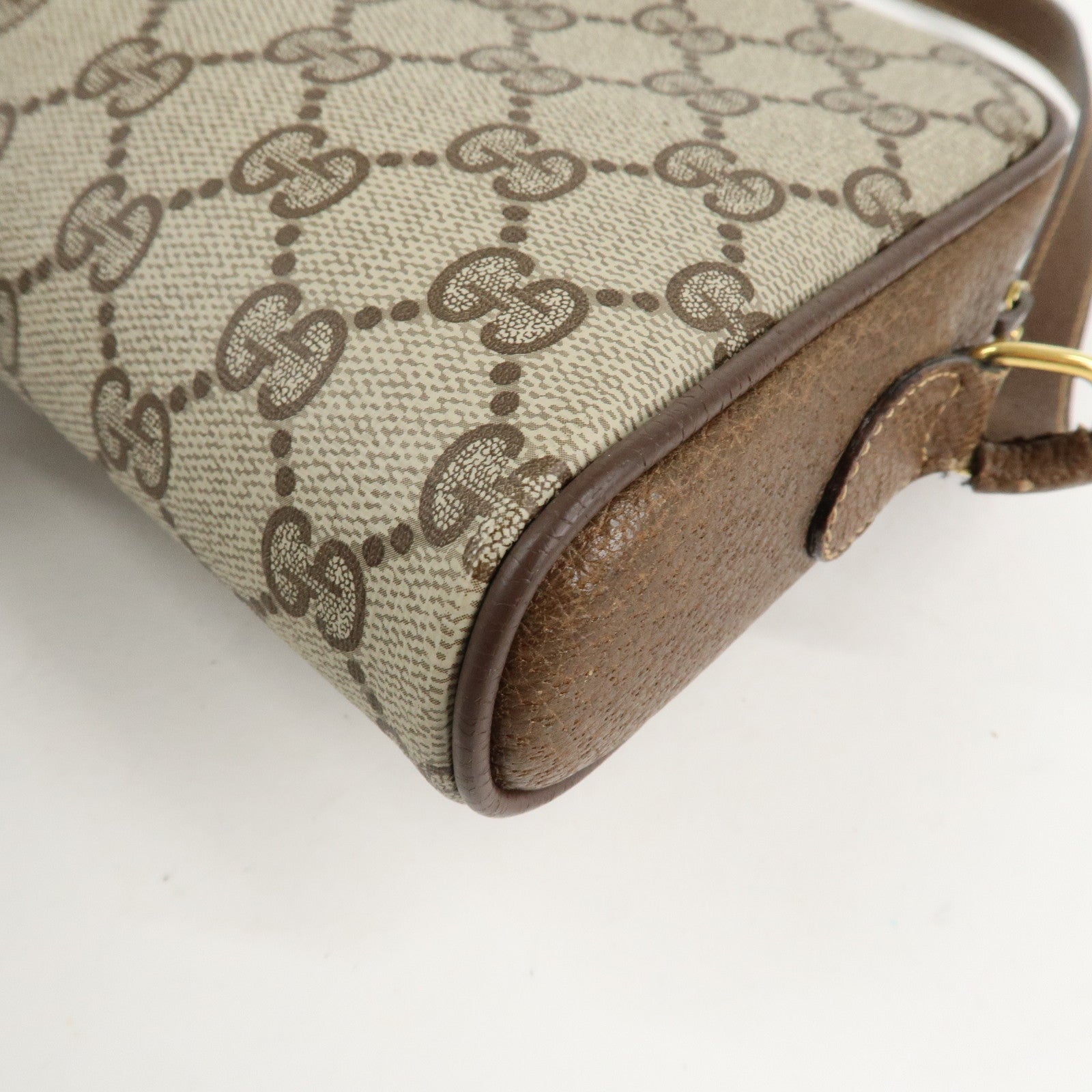 GUCCI Old GUCCI Sherry GG Plus Leather Shoulder Bag Beige Brown