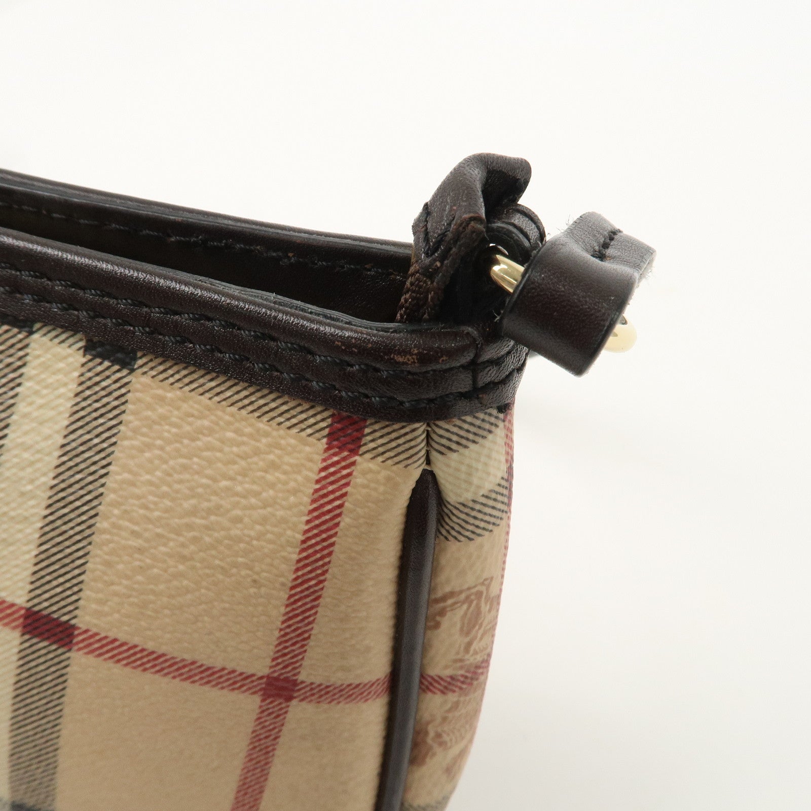 BURBERRY PVC Leather Nova Plaid Accessoires Pouch Beige Brown