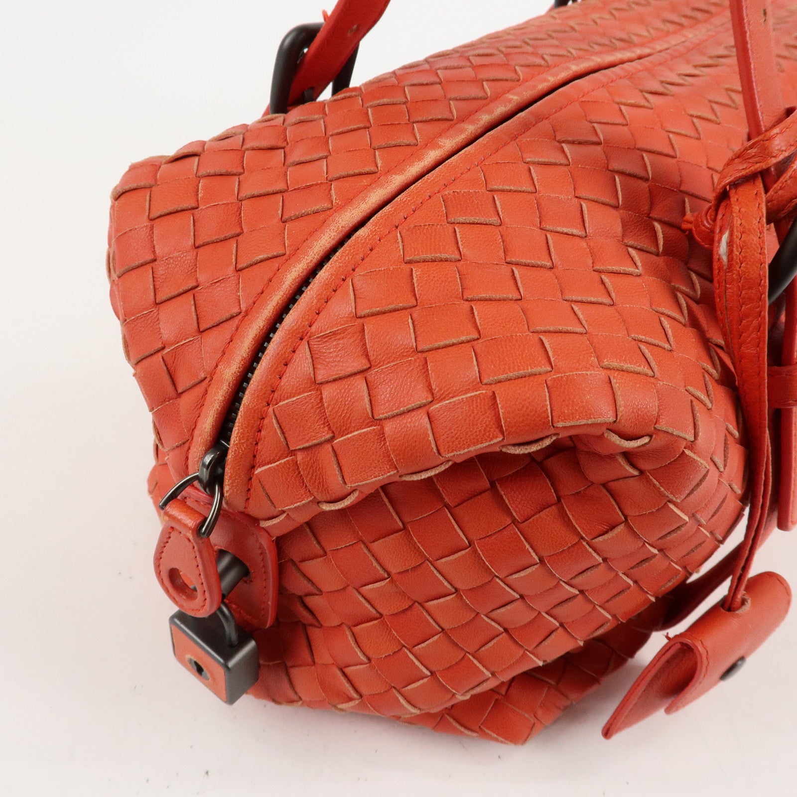 BOTTEGA VENETA Intrecciato Leather Boston Montaigne Bag Orange