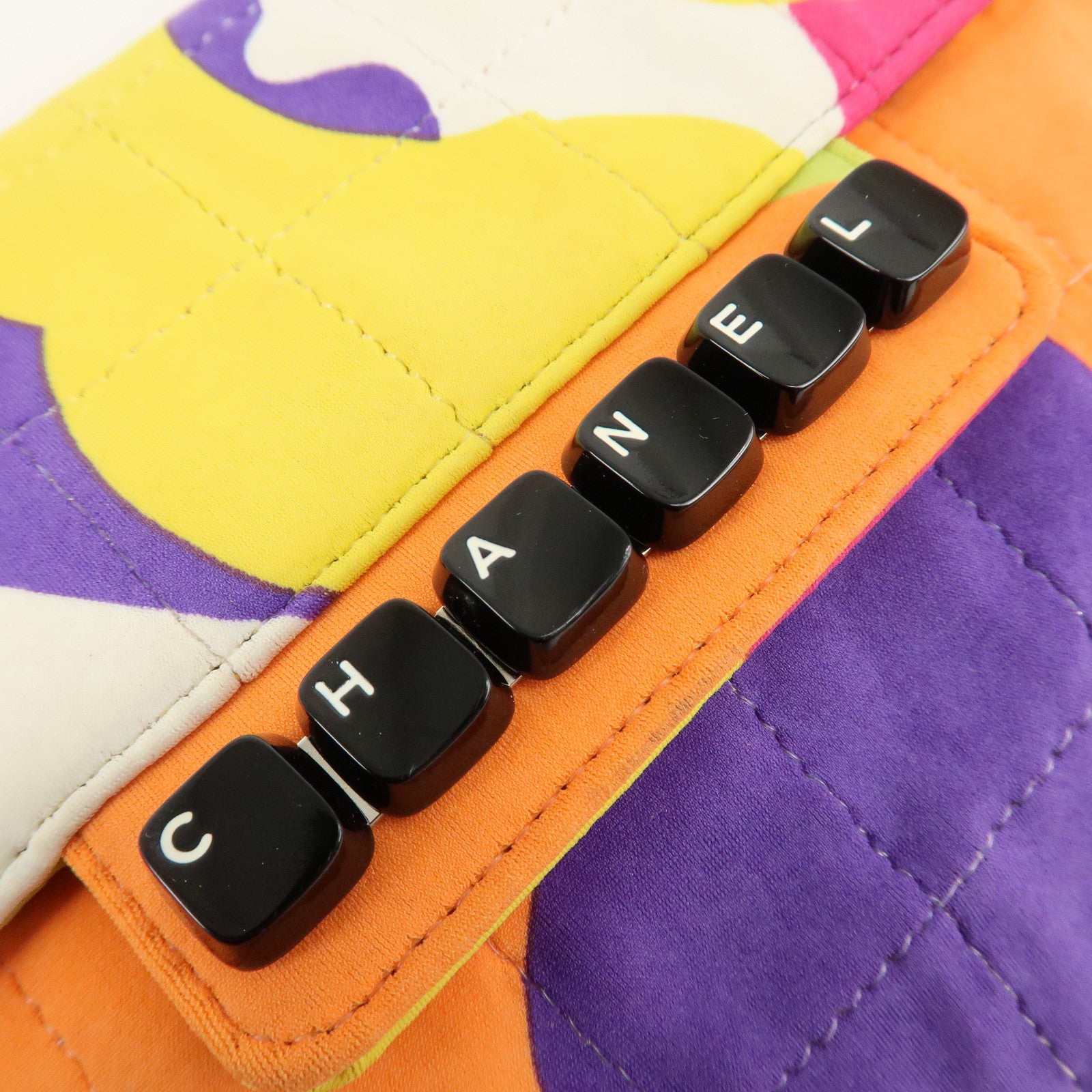 CHANEL Chocolate Bar Canvas Piano Chain Shoulder Bag Multi Color