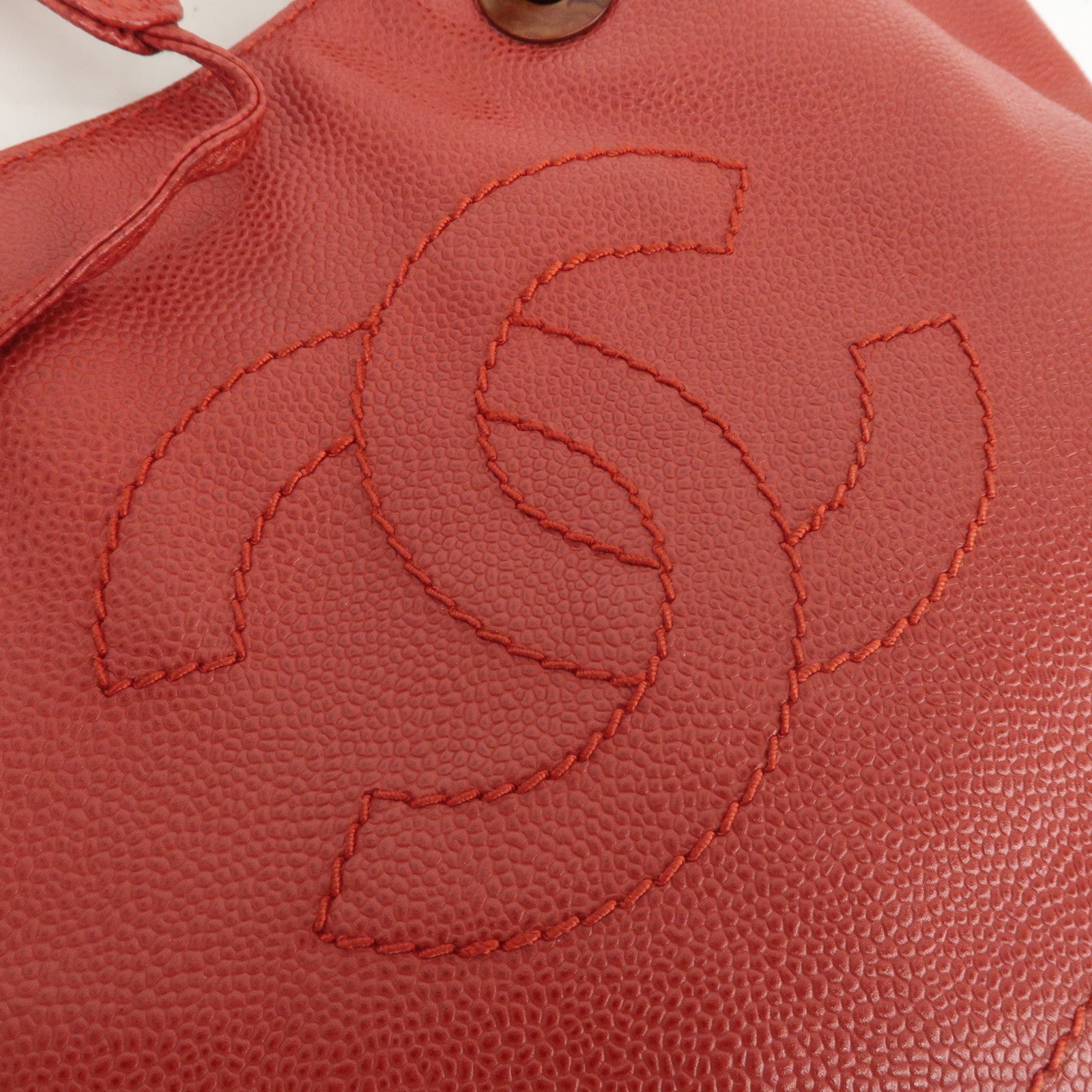 CHANEL Caviar Skin COCO Mark Tote Bag Hand Bag Red