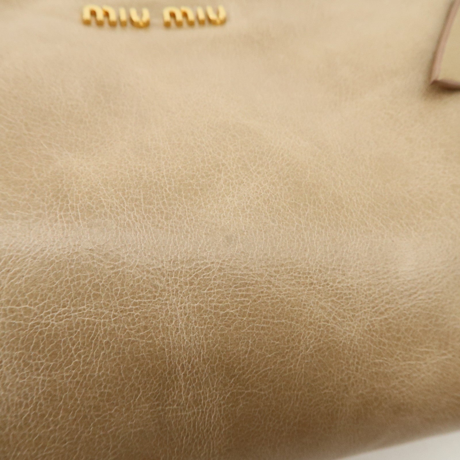 MIU MIU Leather Shoulder Bag Beige Gold Hardware Used