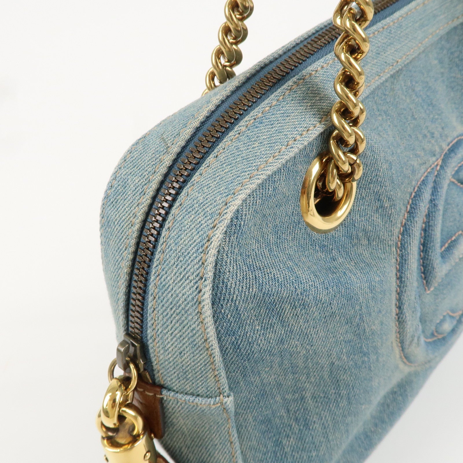 GUCCI SOHO Interlocking G Denim Leather Chain Shoulder Bag 308988