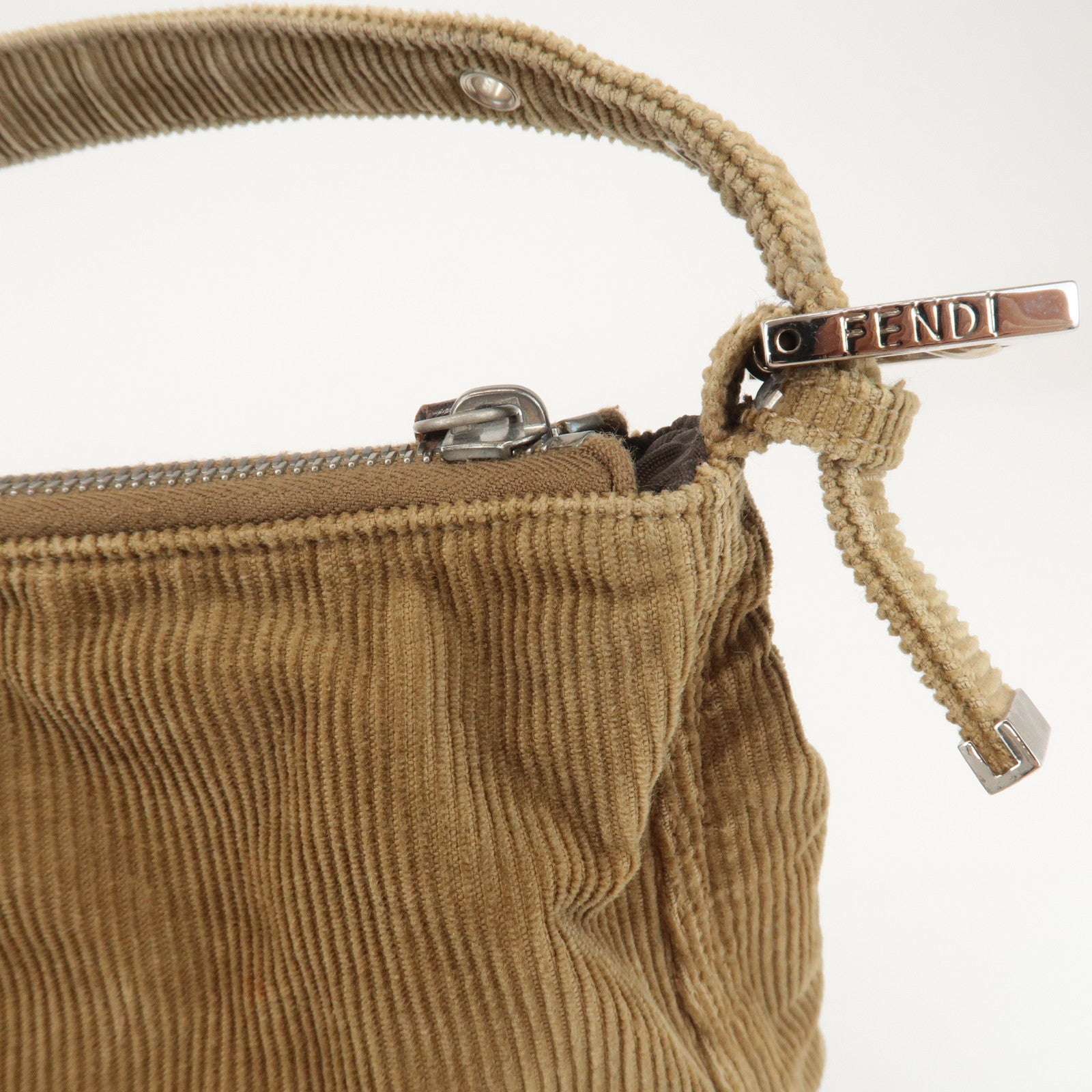 FENDI Corduroy Shoulder Bag Hand Bag Khaki 26425