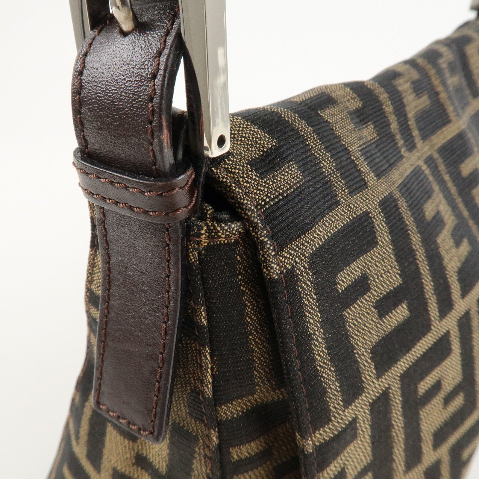 FENDI Mamma Baguette Zucca Canvas Leather Shoulder Bag 26325 Used