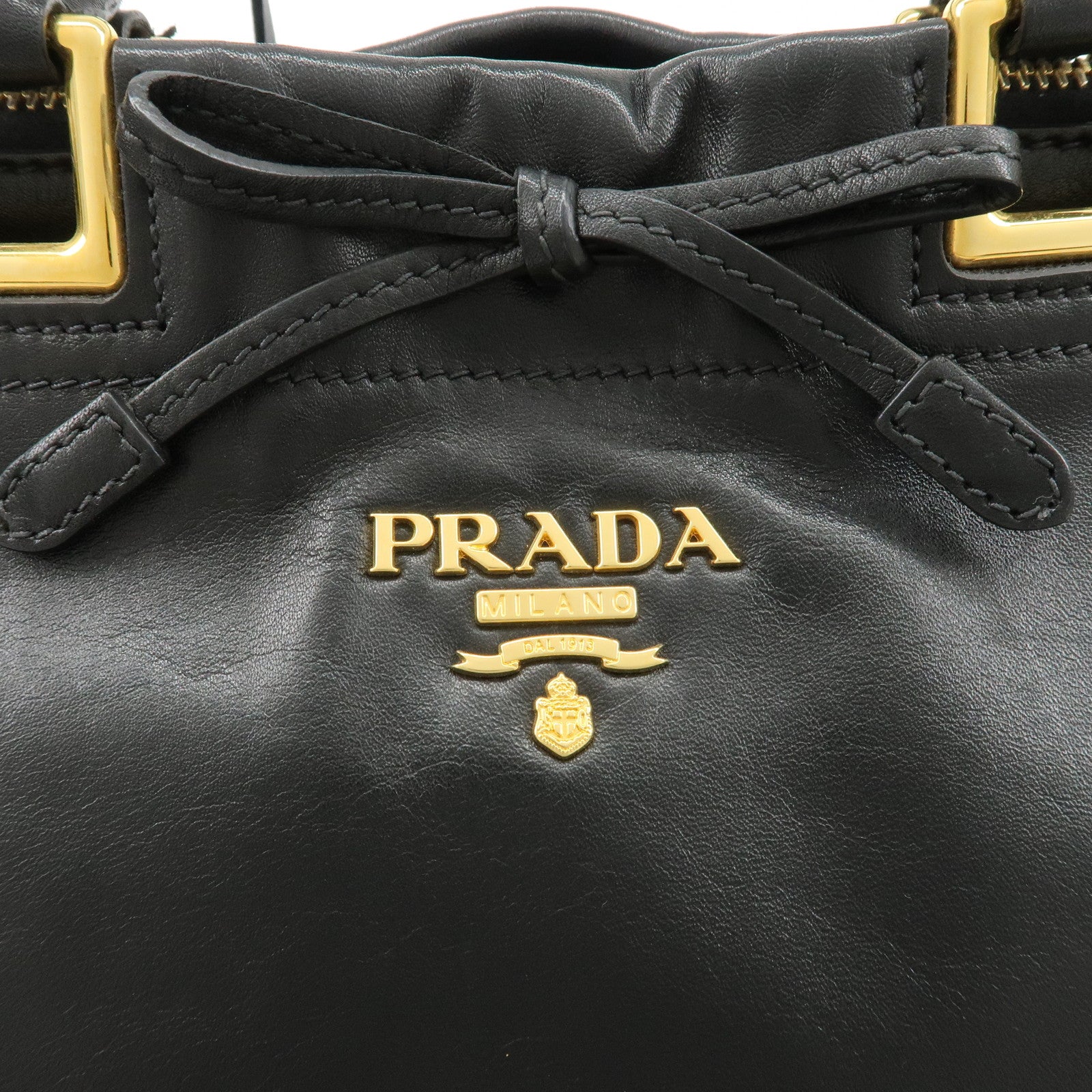 PRADA Leather Ribbon 2way Bag Hand Bag Black BN2244