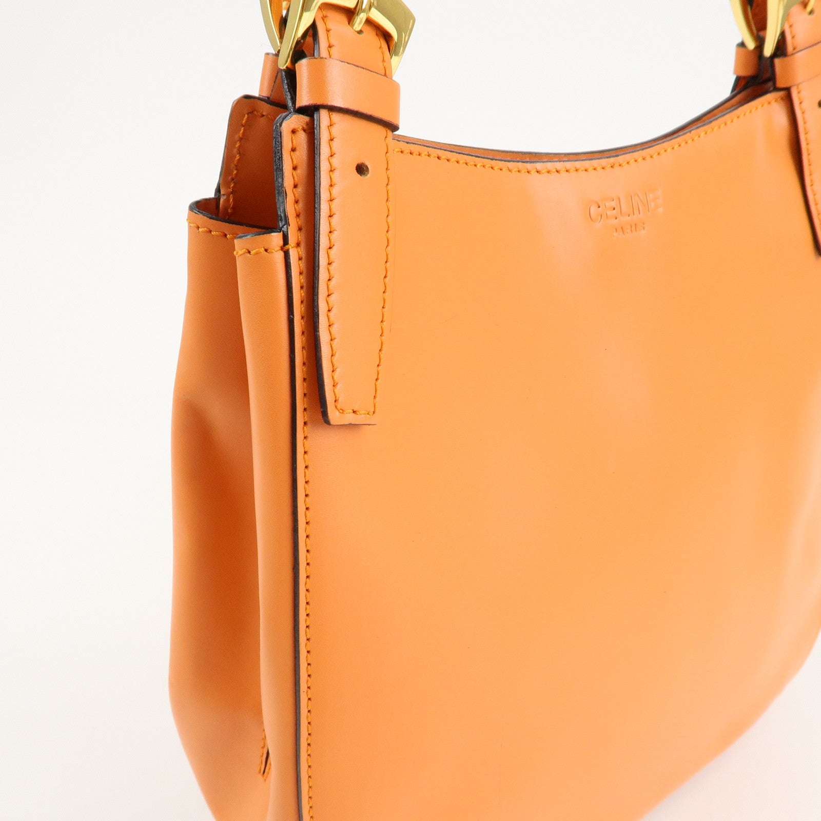 CELINE Leather Shoulder Bag Orange Used